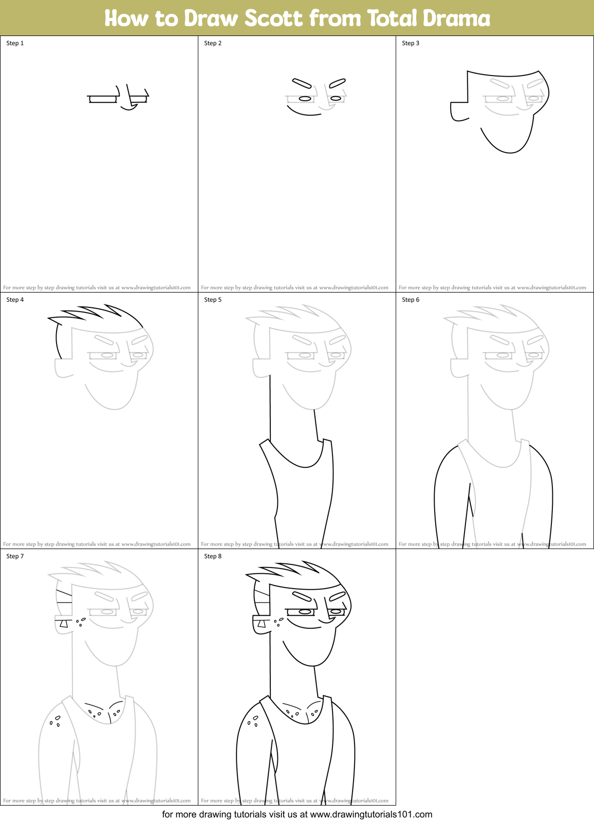 How to Draw Scott from Total Drama Printable Step by Step