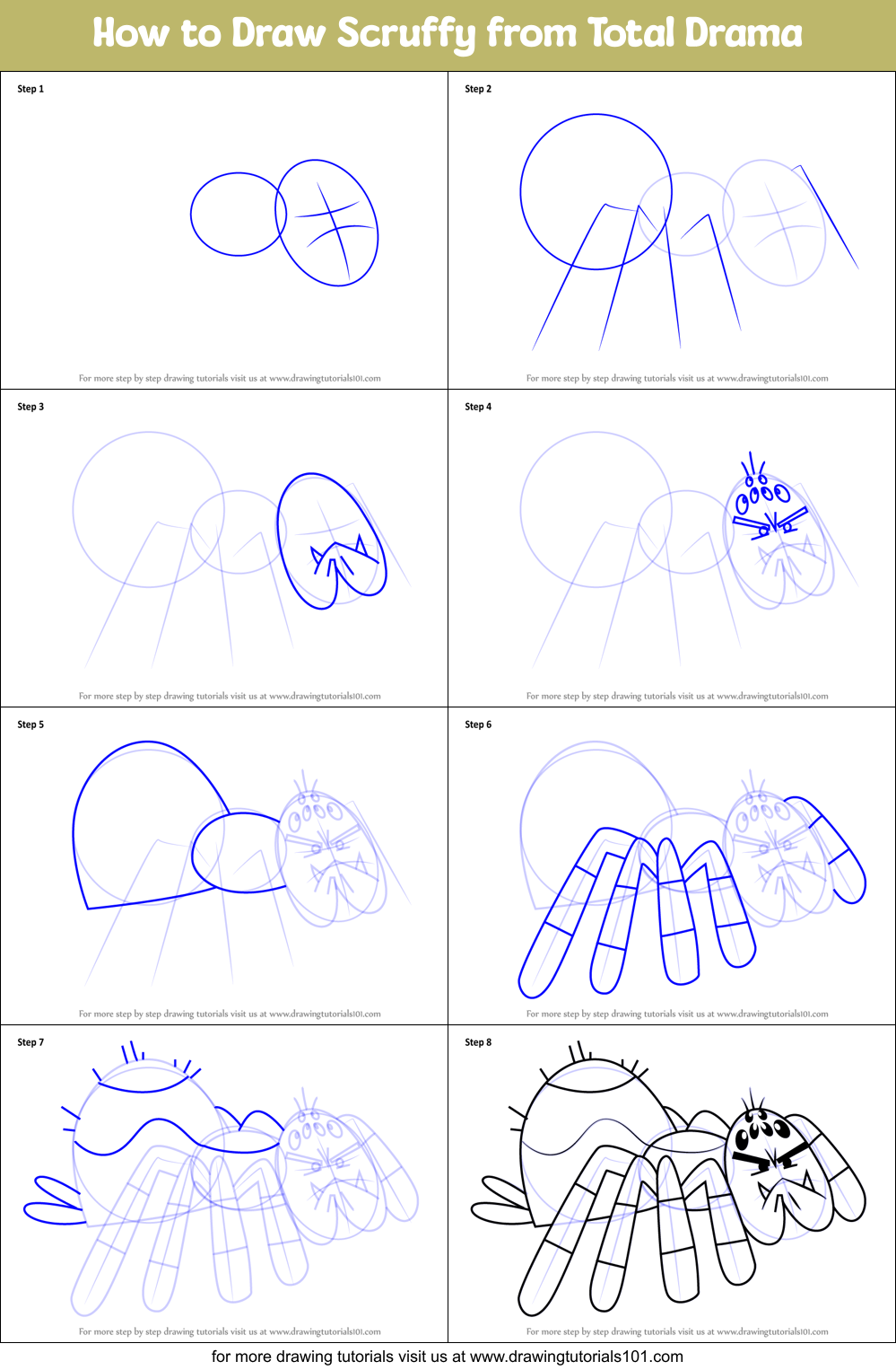 How to Draw Scruffy from Total Drama Printable Step by Step