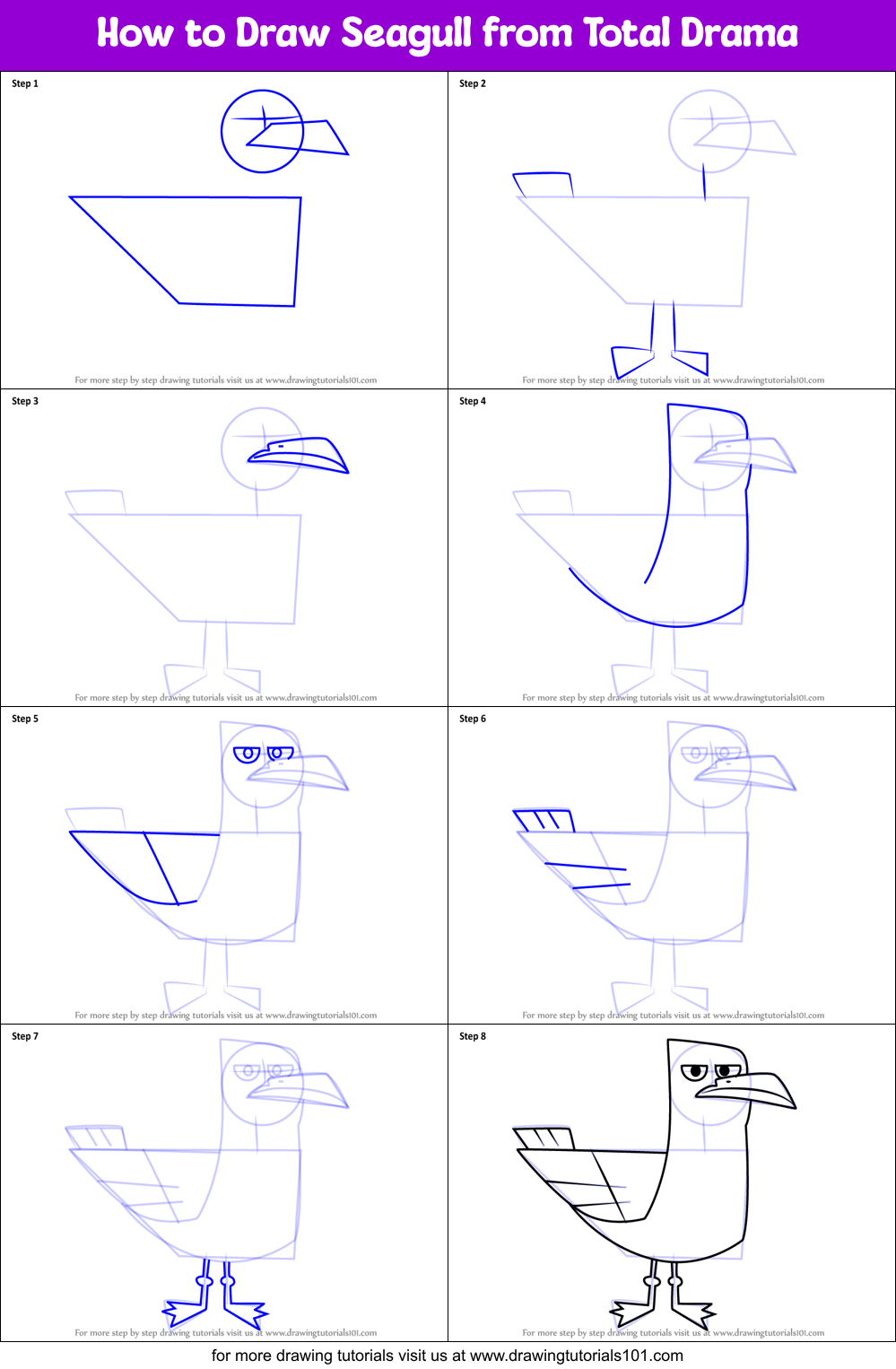 How to Draw Seagull from Total Drama Printable Step by Step