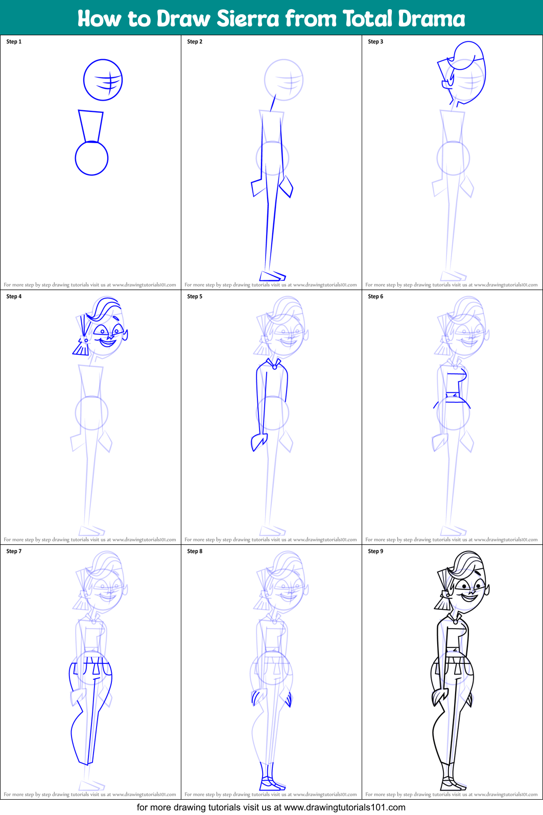 How to Draw Sierra from Total Drama Printable Step by Step