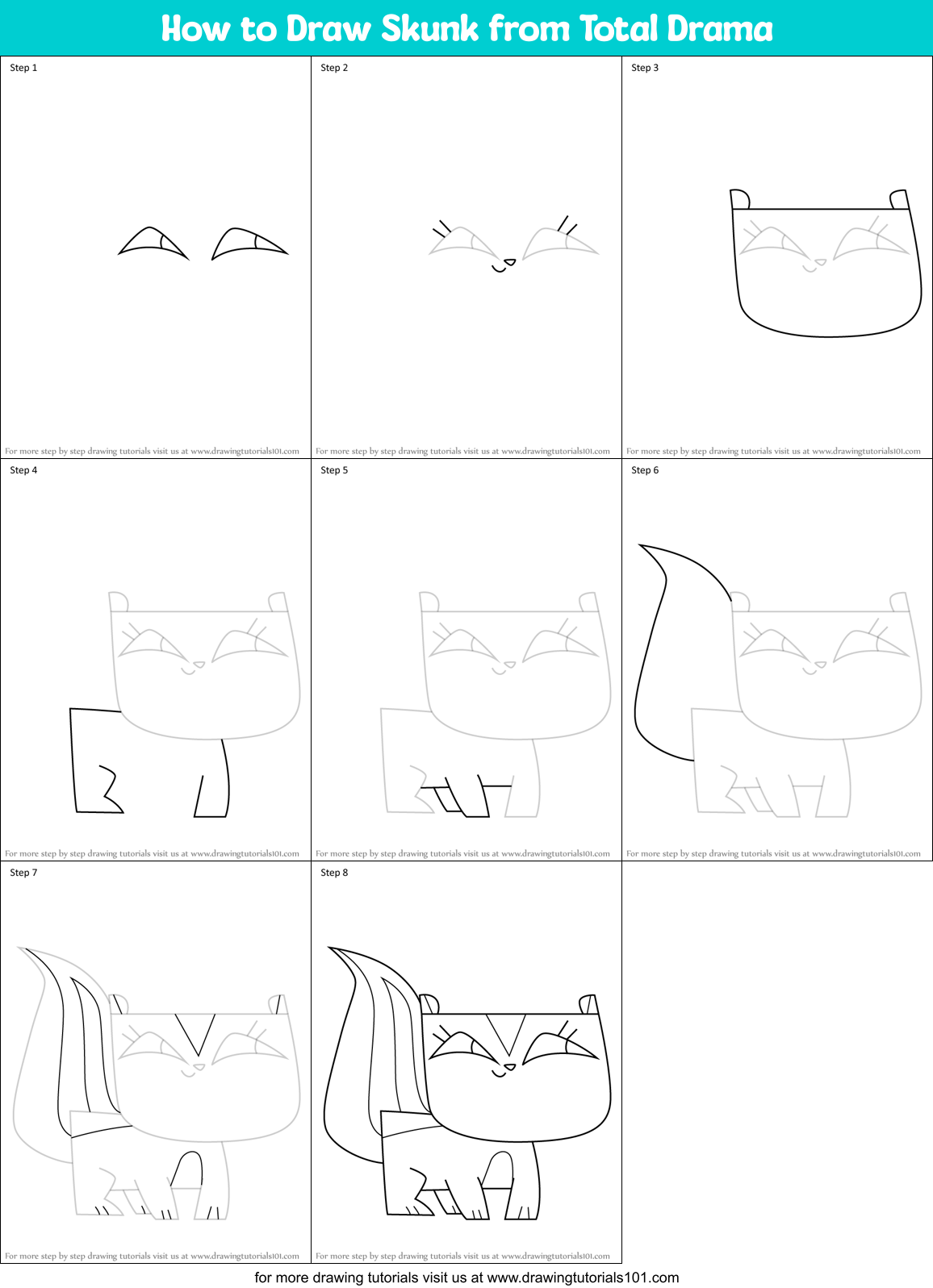 How to Draw Skunk from Total Drama Printable Step by Step