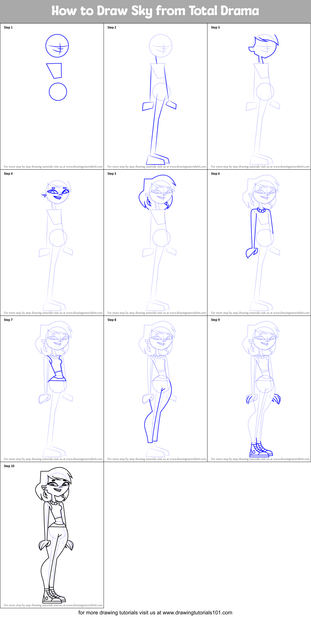 How to Draw Sky from Total Drama Printable Step by Step