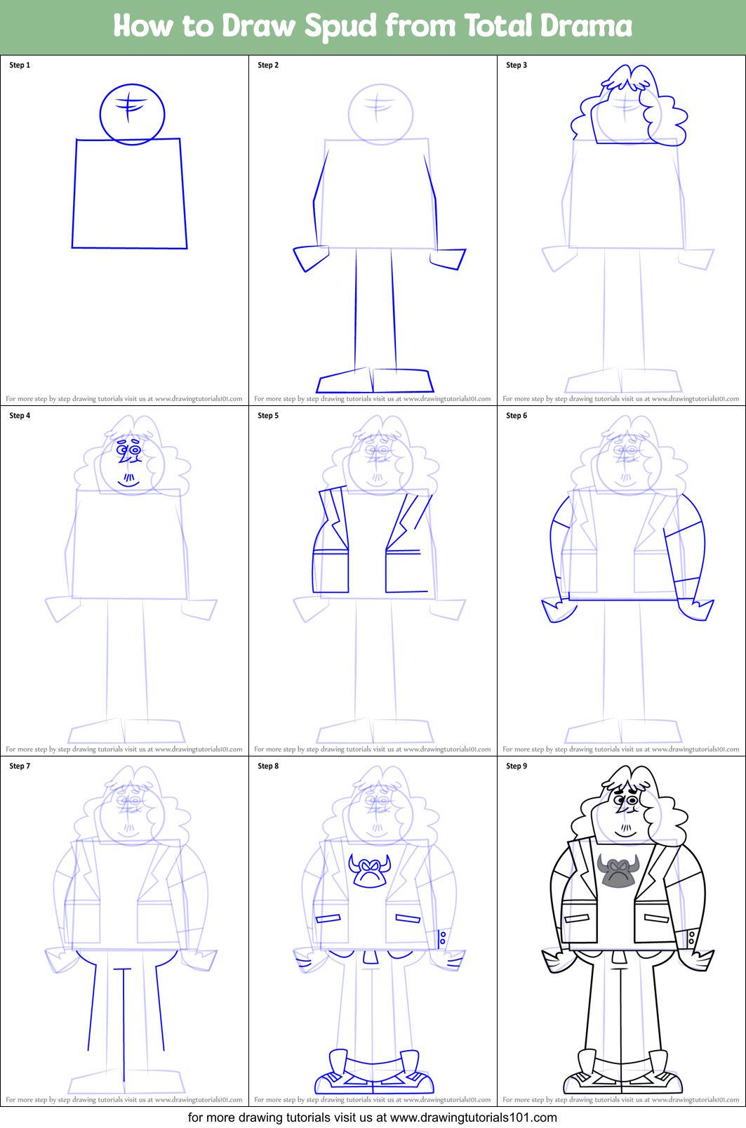 How to Draw Spud from Total Drama Printable Step by Step