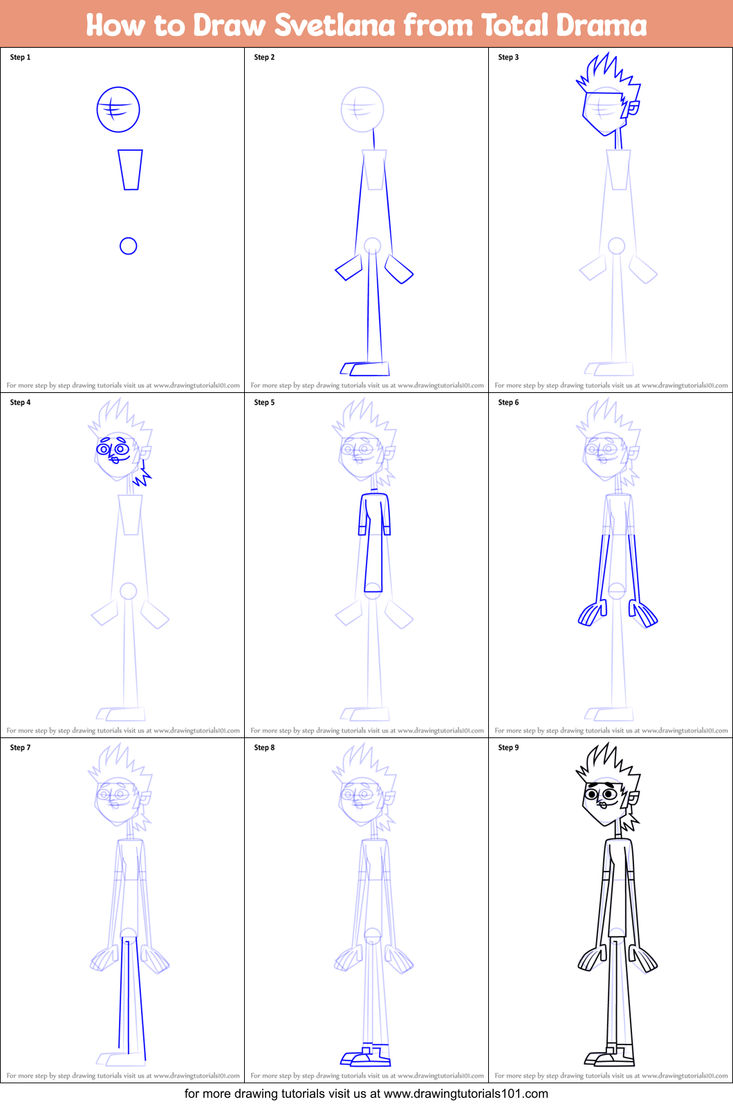 How to Draw Svetlana from Total Drama Printable Step by Step
