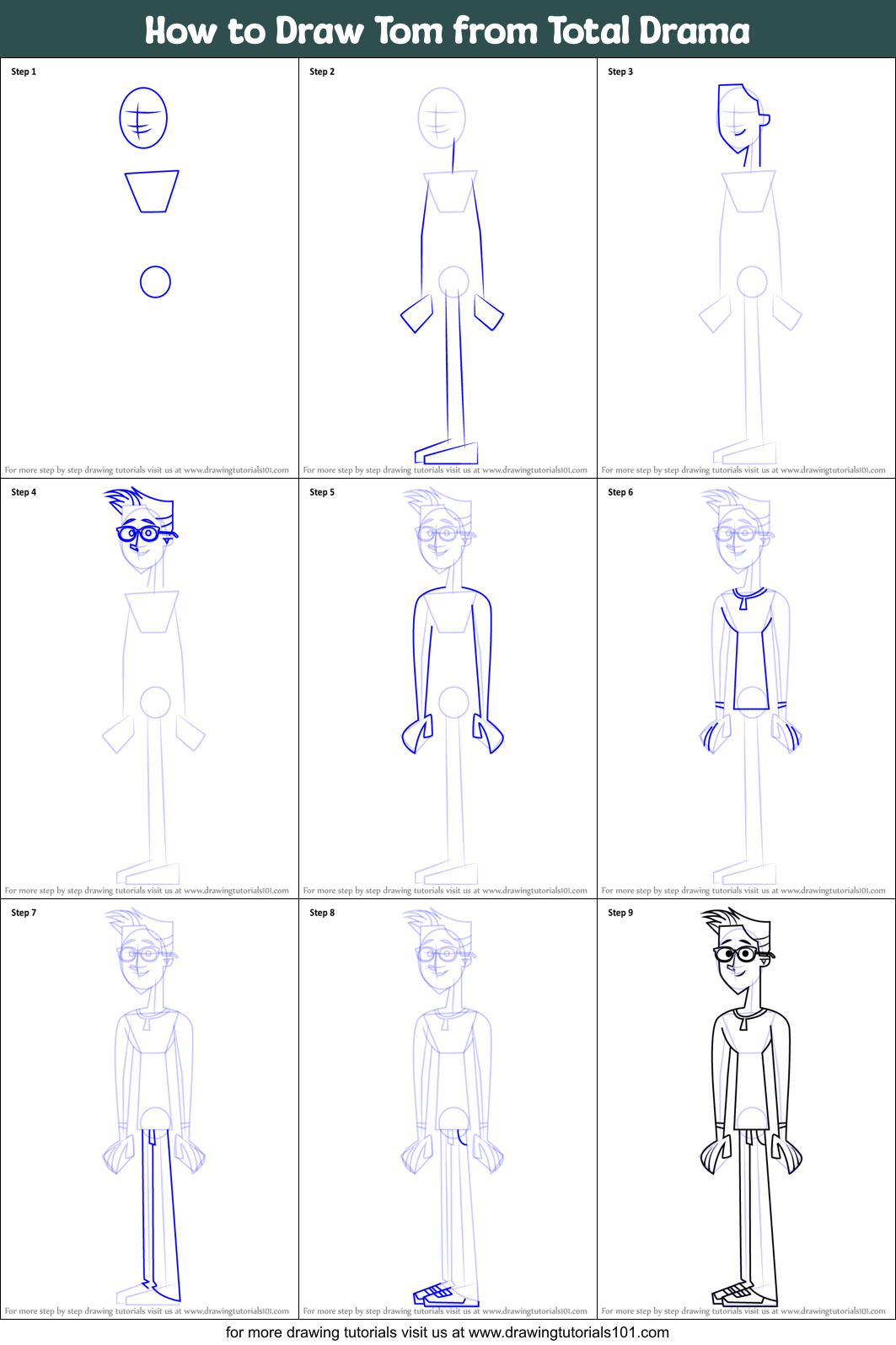 How to Draw Tom from Total Drama Printable Step by Step