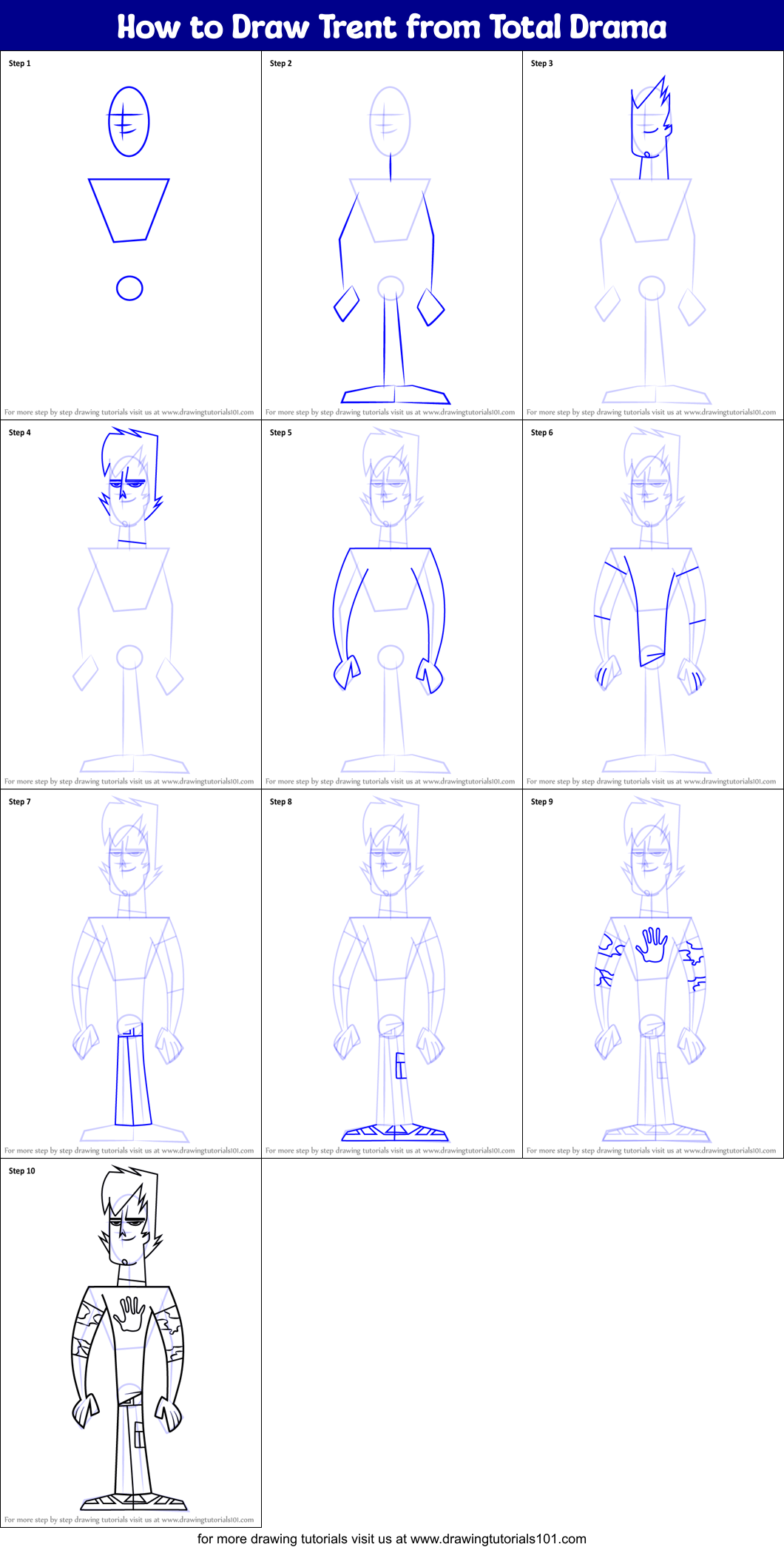 How to Draw Trent from Total Drama Printable Step by Step