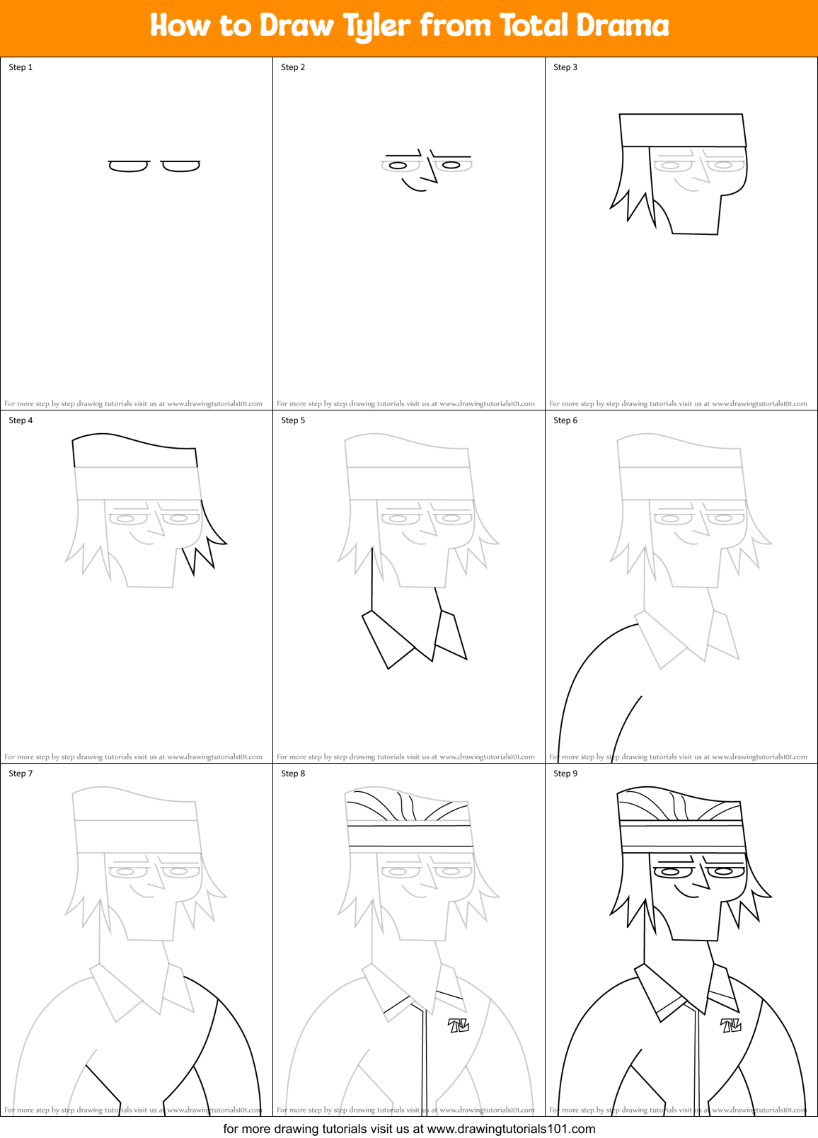 How to Draw Tyler from Total Drama Printable Step by Step