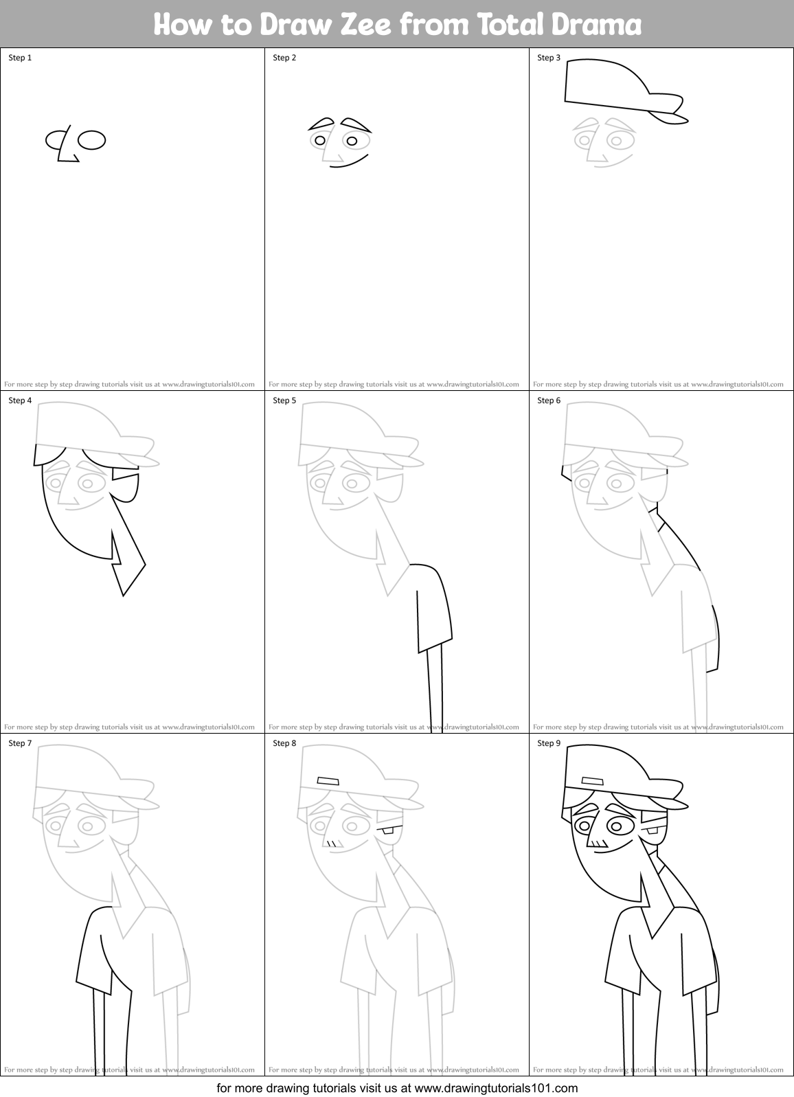 How to Draw Zee from Total Drama Printable Step by Step
