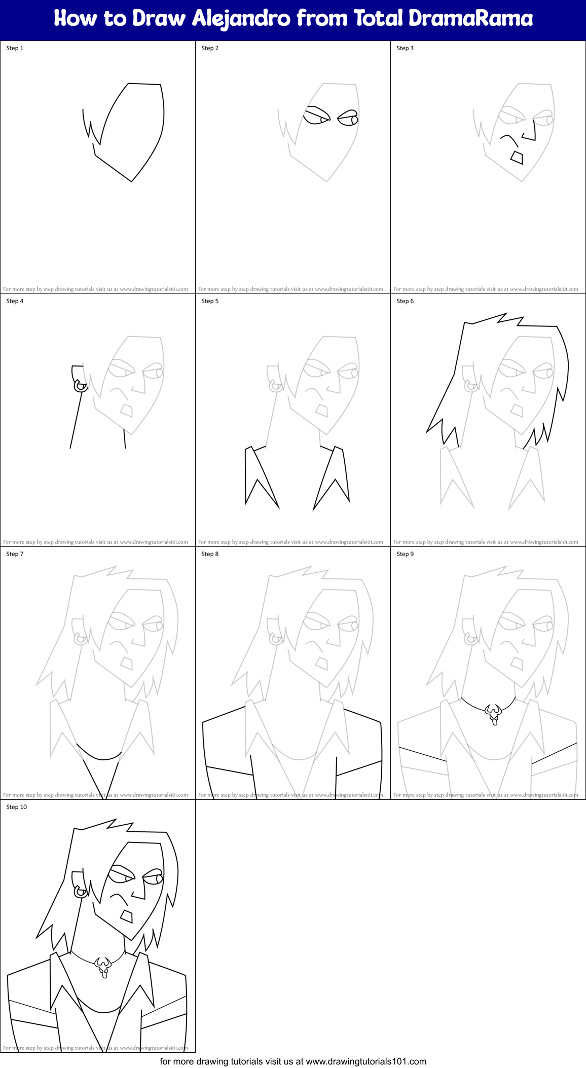 How to Draw Alejandro from Total DramaRama Printable Step by Step