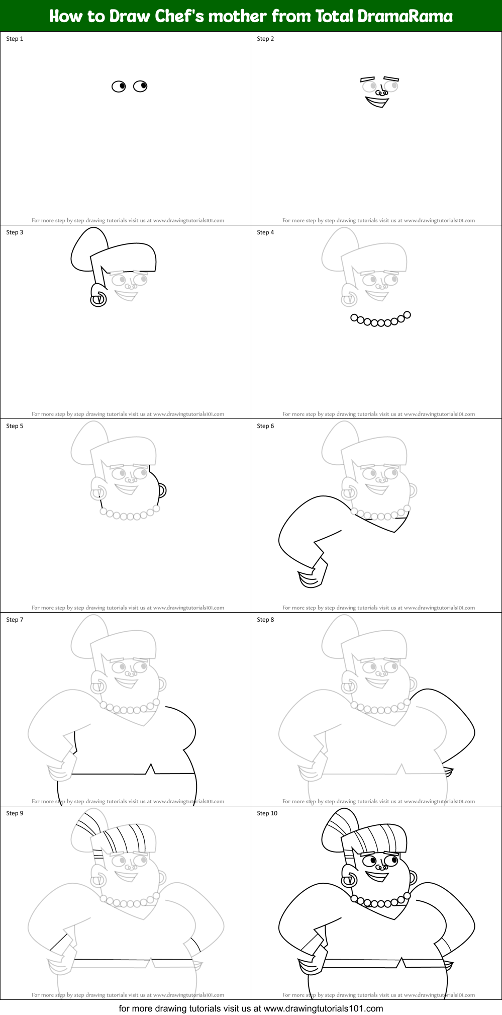 How to Draw Chef's mother from Total DramaRama Printable Step by Step