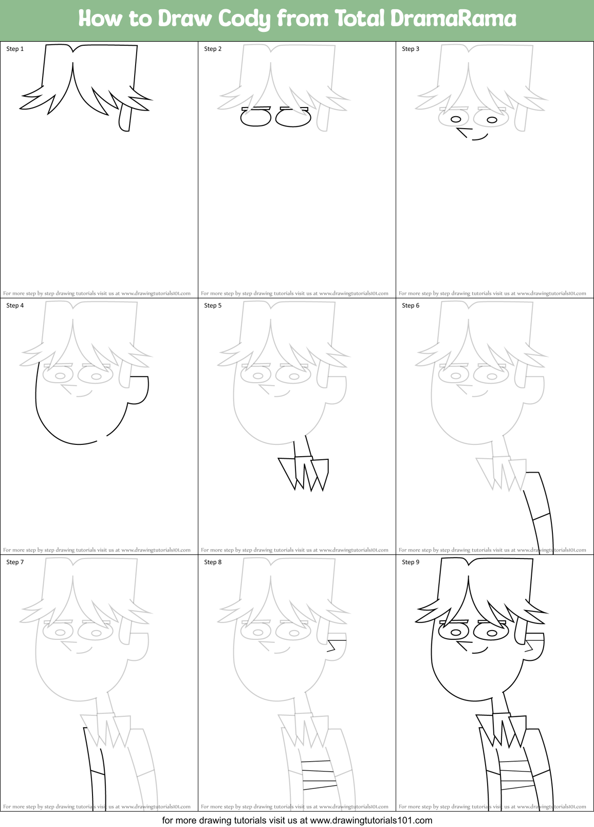 How to Draw Cody from Total DramaRama Printable Step by Step