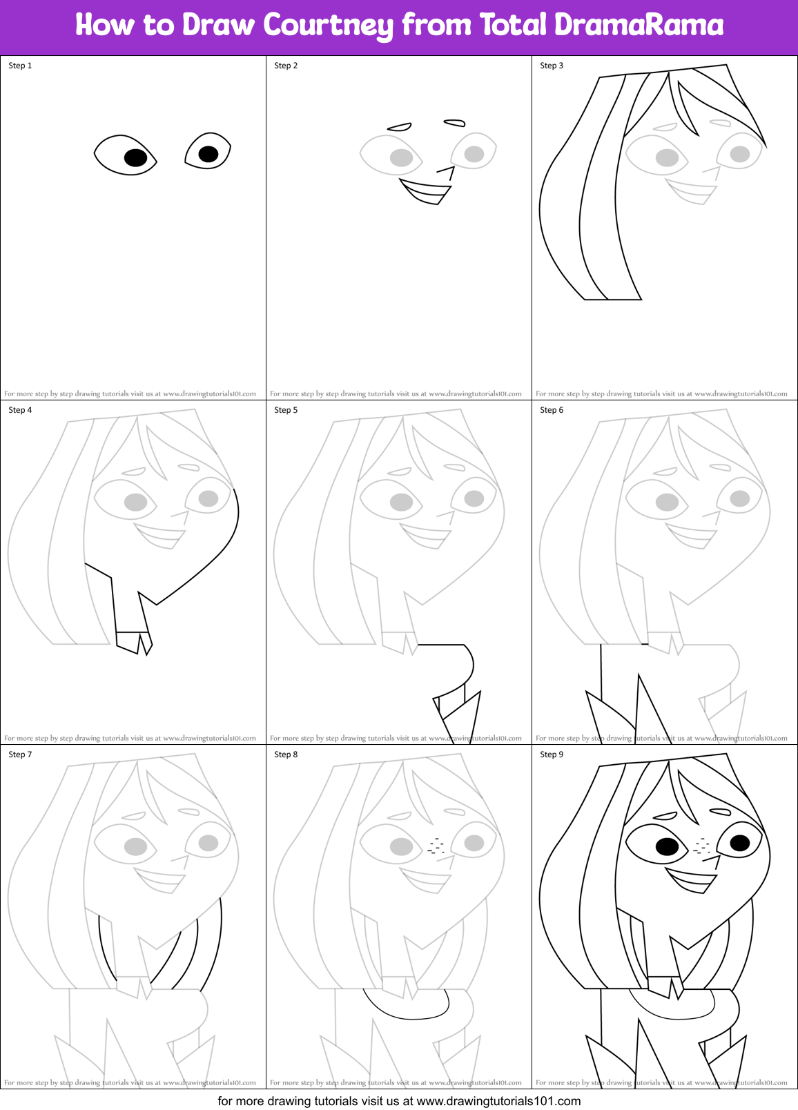 How to Draw Courtney from Total DramaRama Printable Step by Step