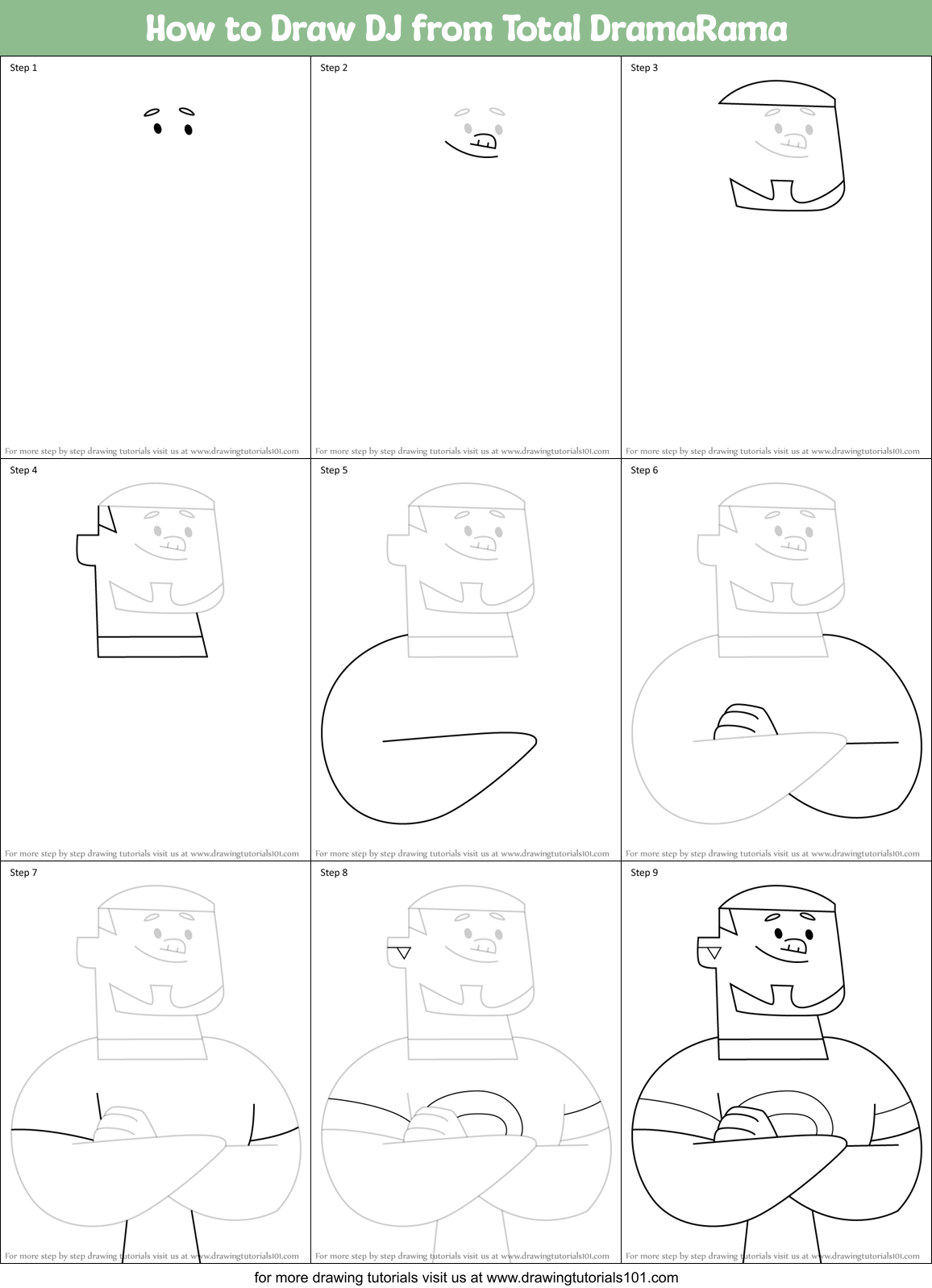 How to Draw DJ from Total DramaRama Printable Step by Step