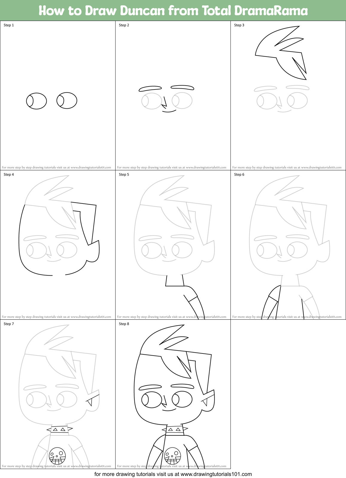 How to Draw Duncan from Total DramaRama Printable Step by Step