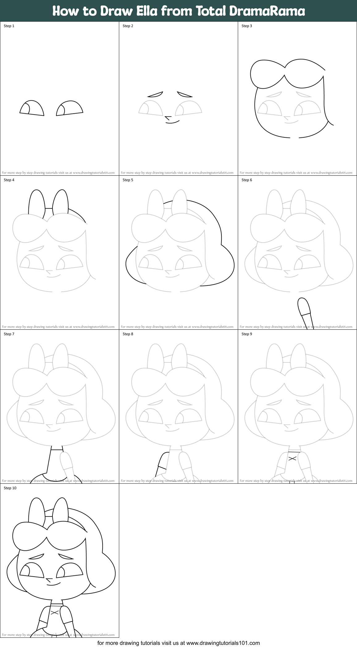 How to Draw Ella from Total DramaRama Printable Step by Step