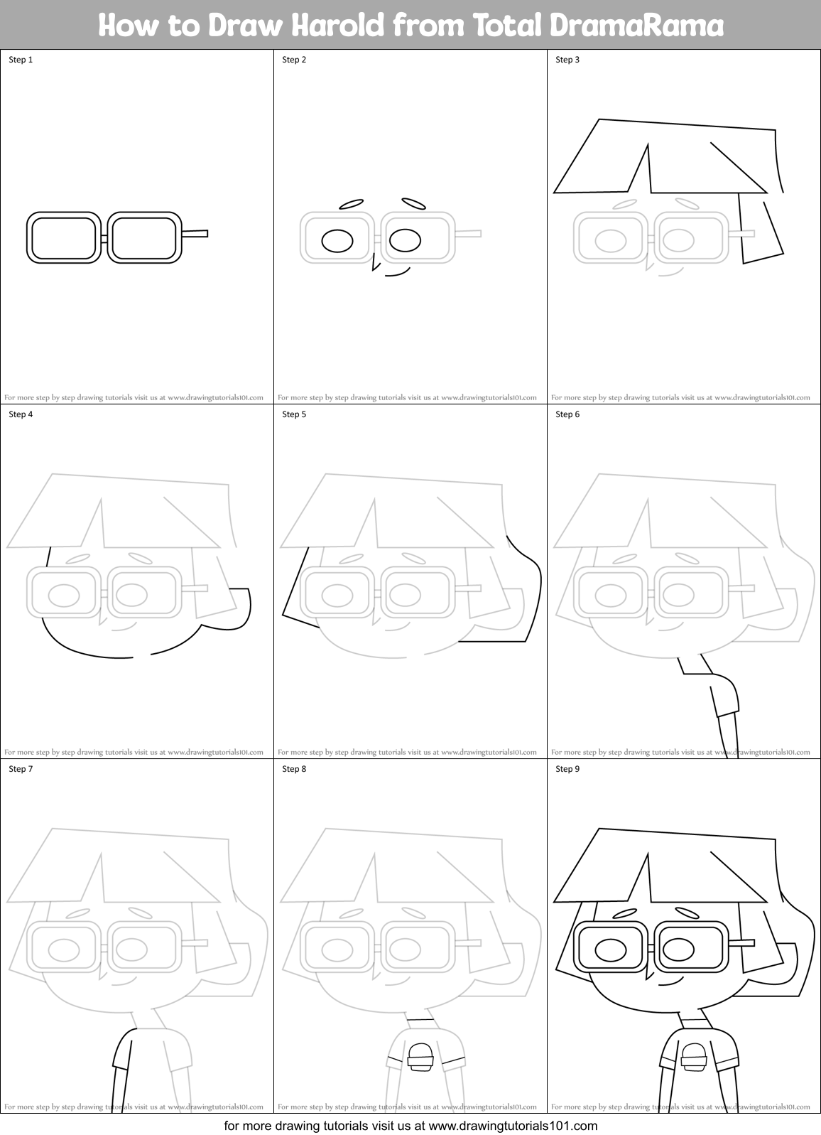 How to Draw Harold from Total DramaRama Printable Step by Step