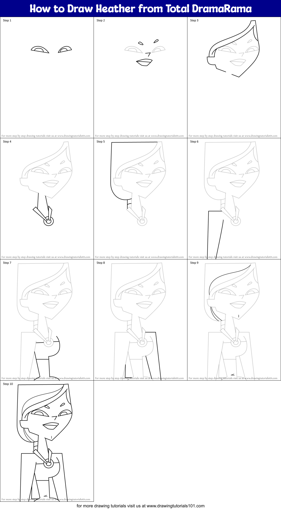 How to Draw Heather from Total DramaRama Printable Step by Step