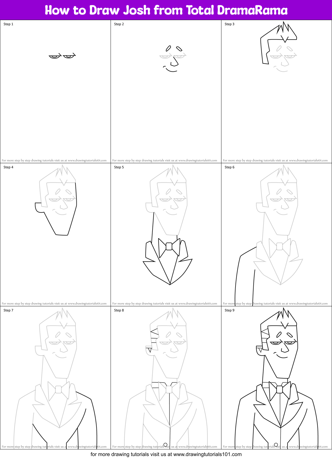 How to Draw Josh from Total DramaRama Printable Step by Step