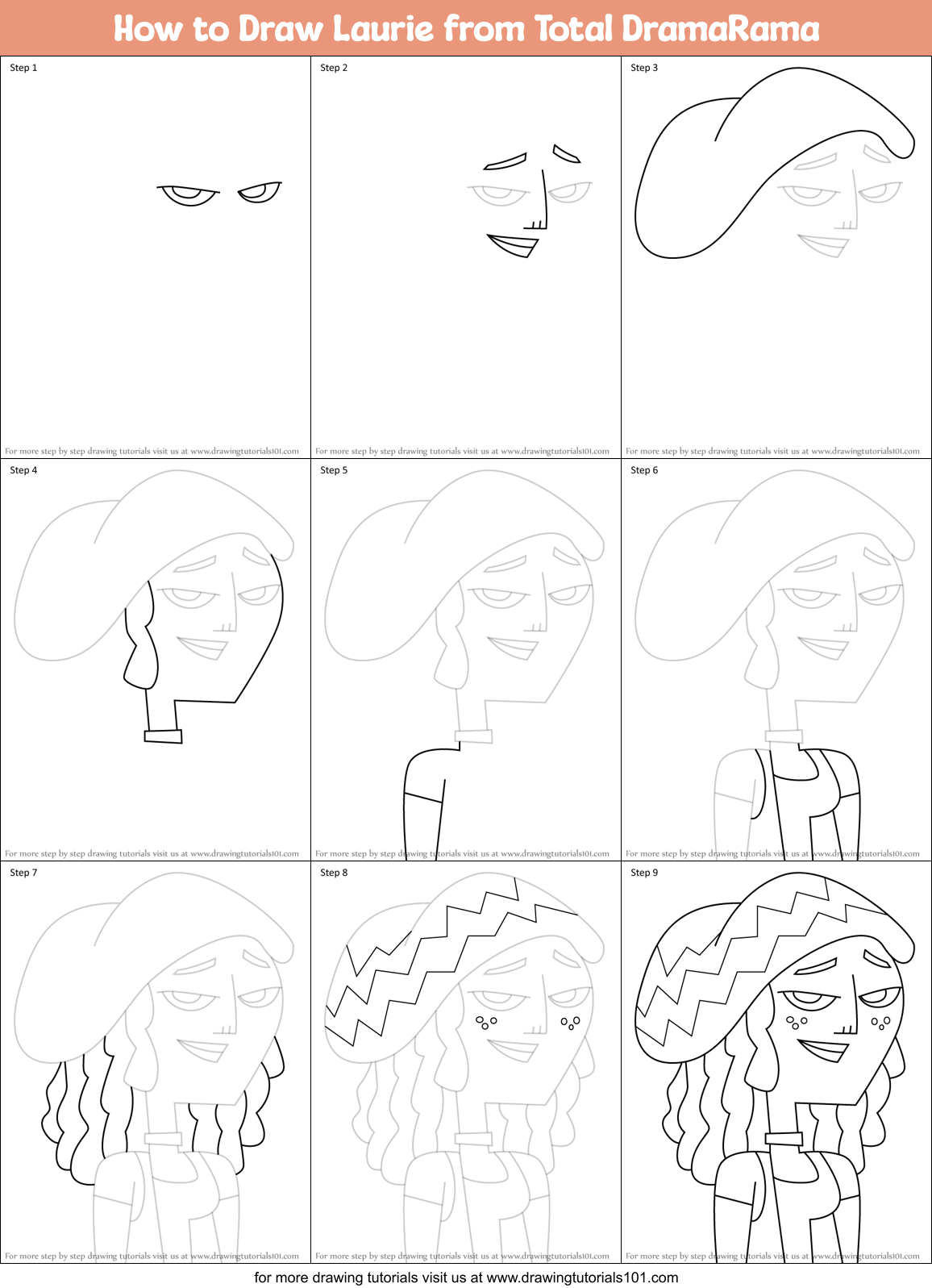 How to Draw Laurie from Total DramaRama Printable Step by Step