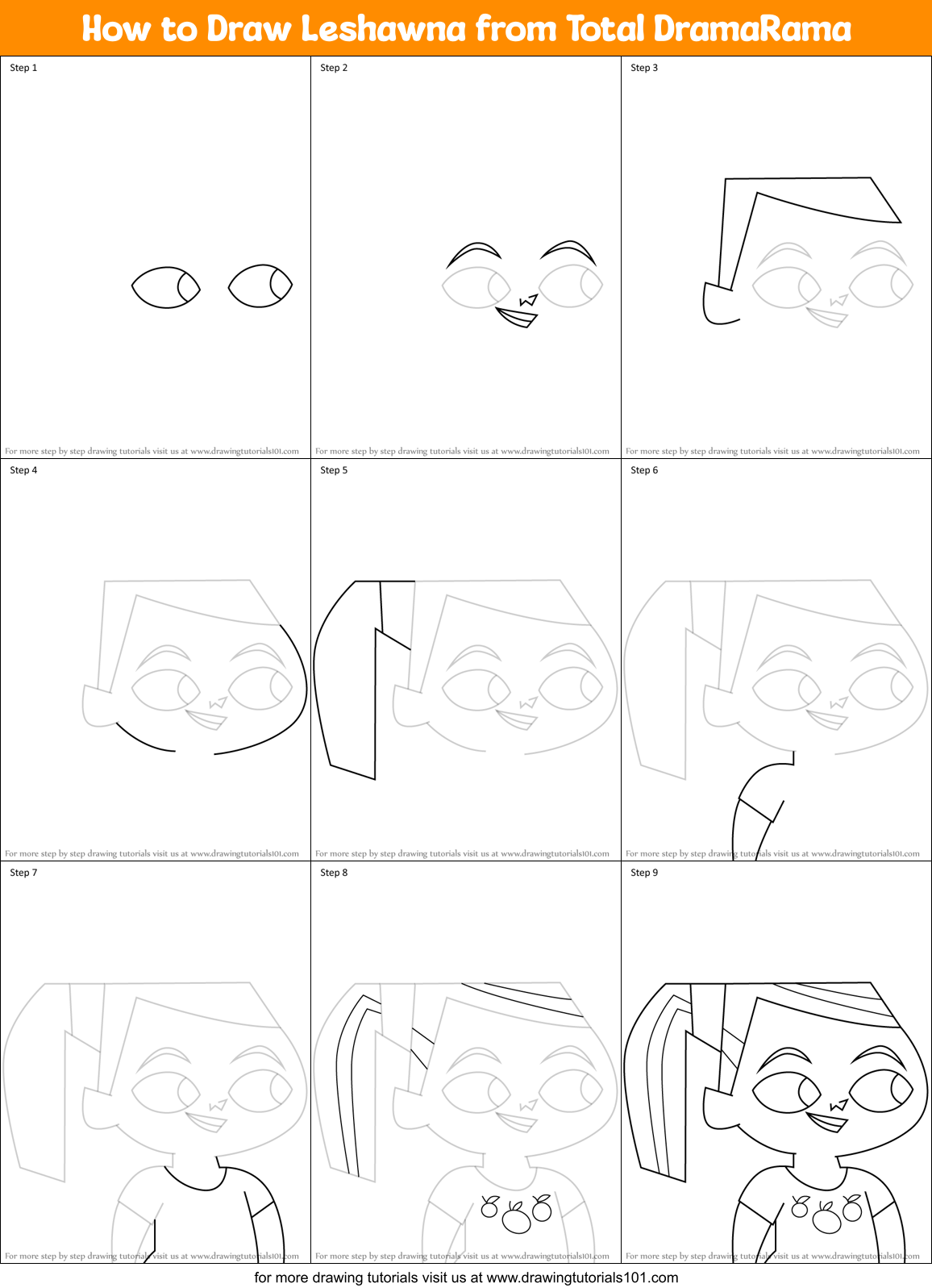 How to Draw Leshawna from Total DramaRama Printable Step by Step