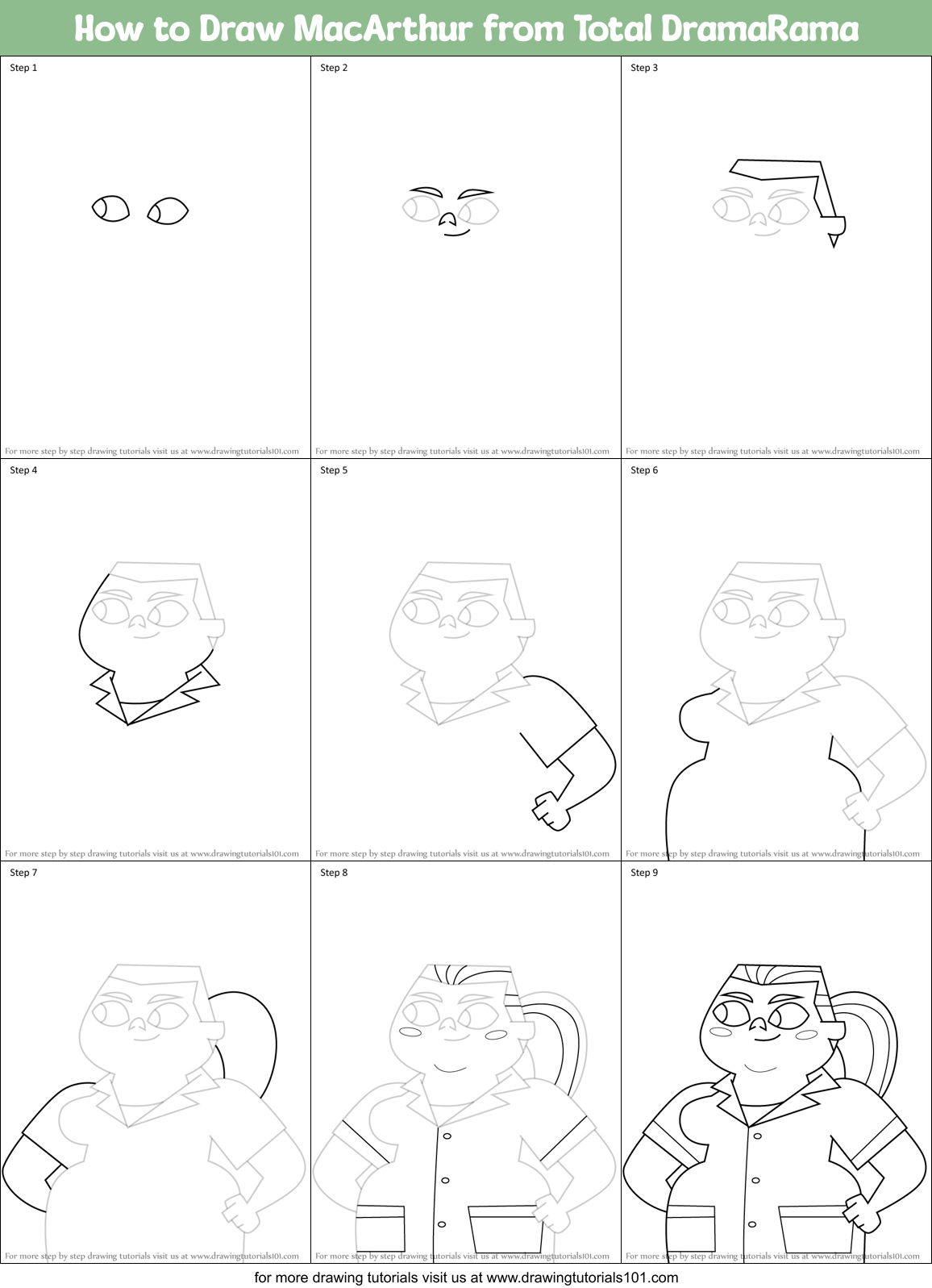 How to Draw MacArthur from Total DramaRama Printable Step by Step