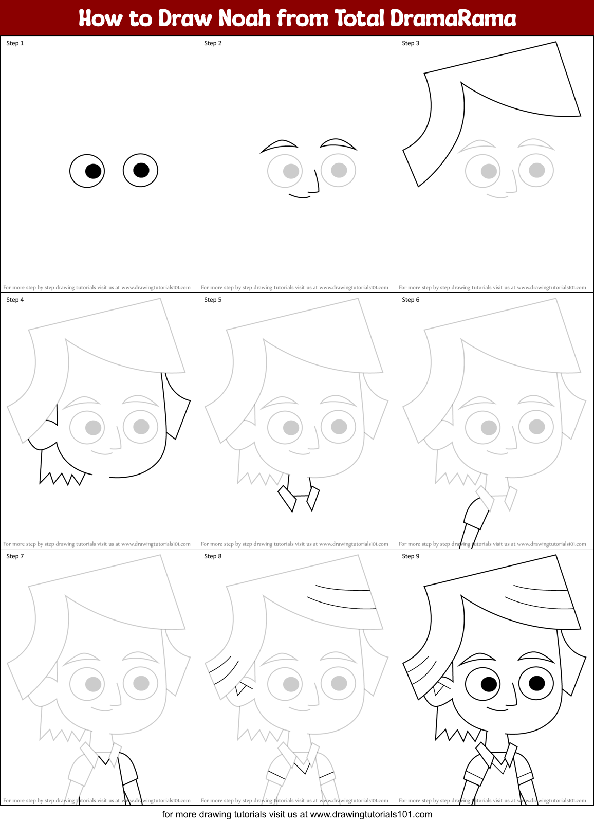 How to Draw Noah from Total DramaRama Printable Step by Step
