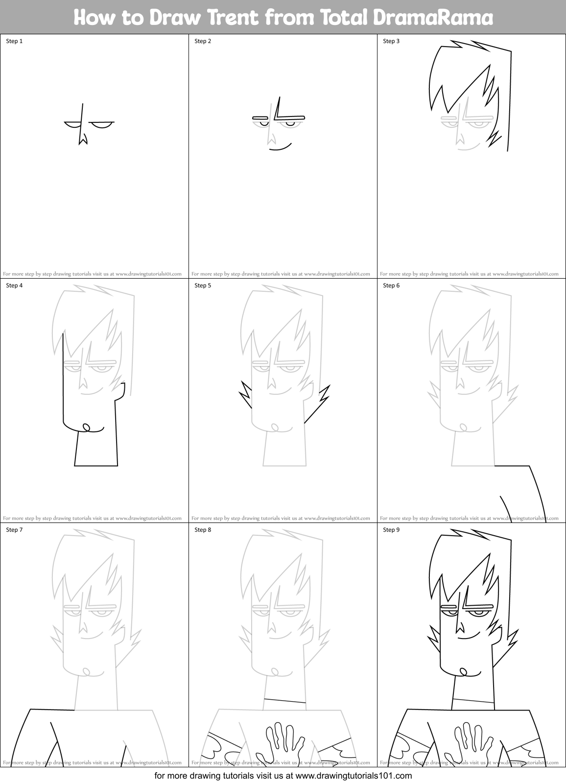 How to Draw Trent from Total DramaRama Printable Step by Step