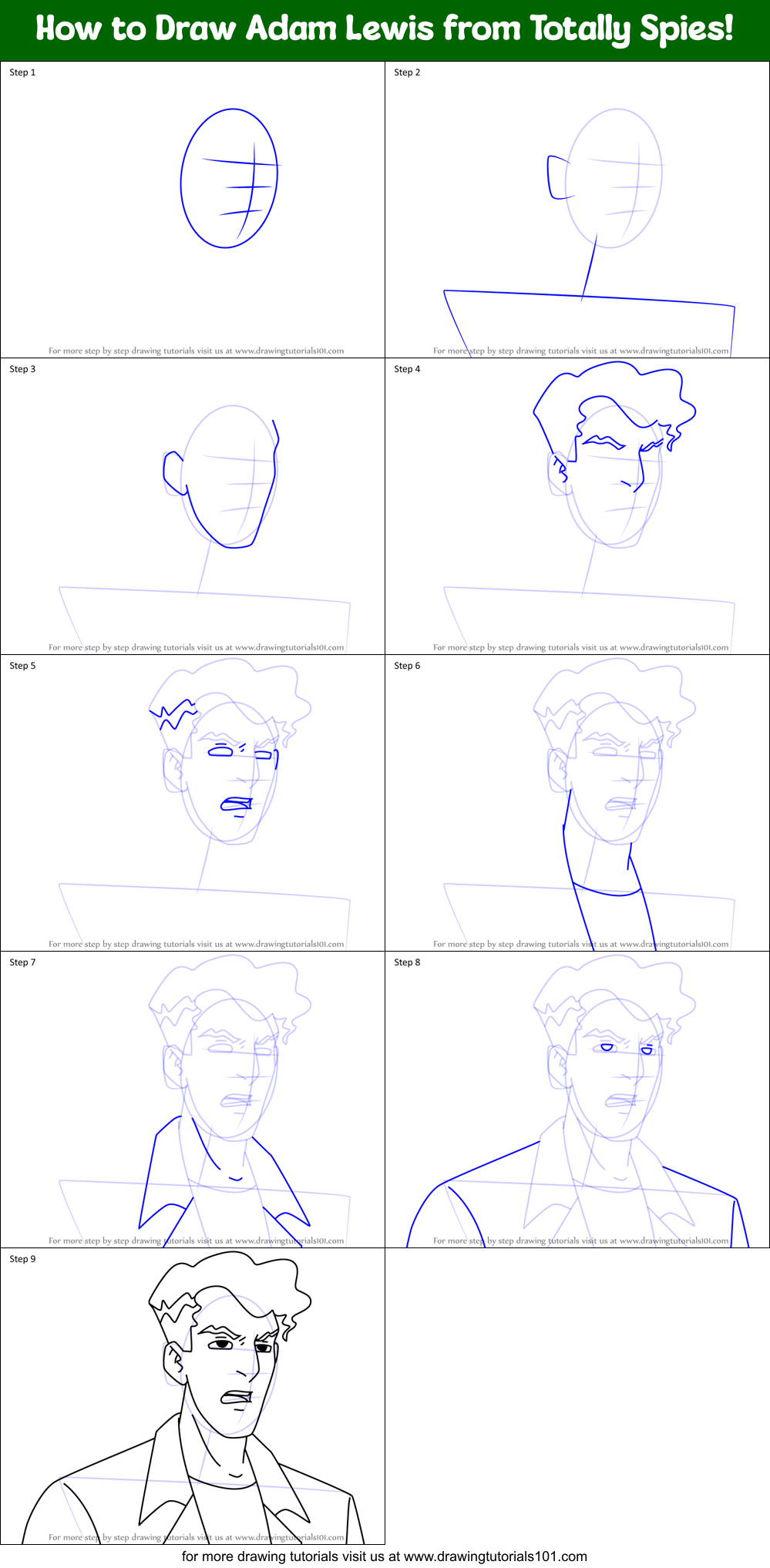 How to Draw Adam Lewis from Totally Spies! Printable Step by Step