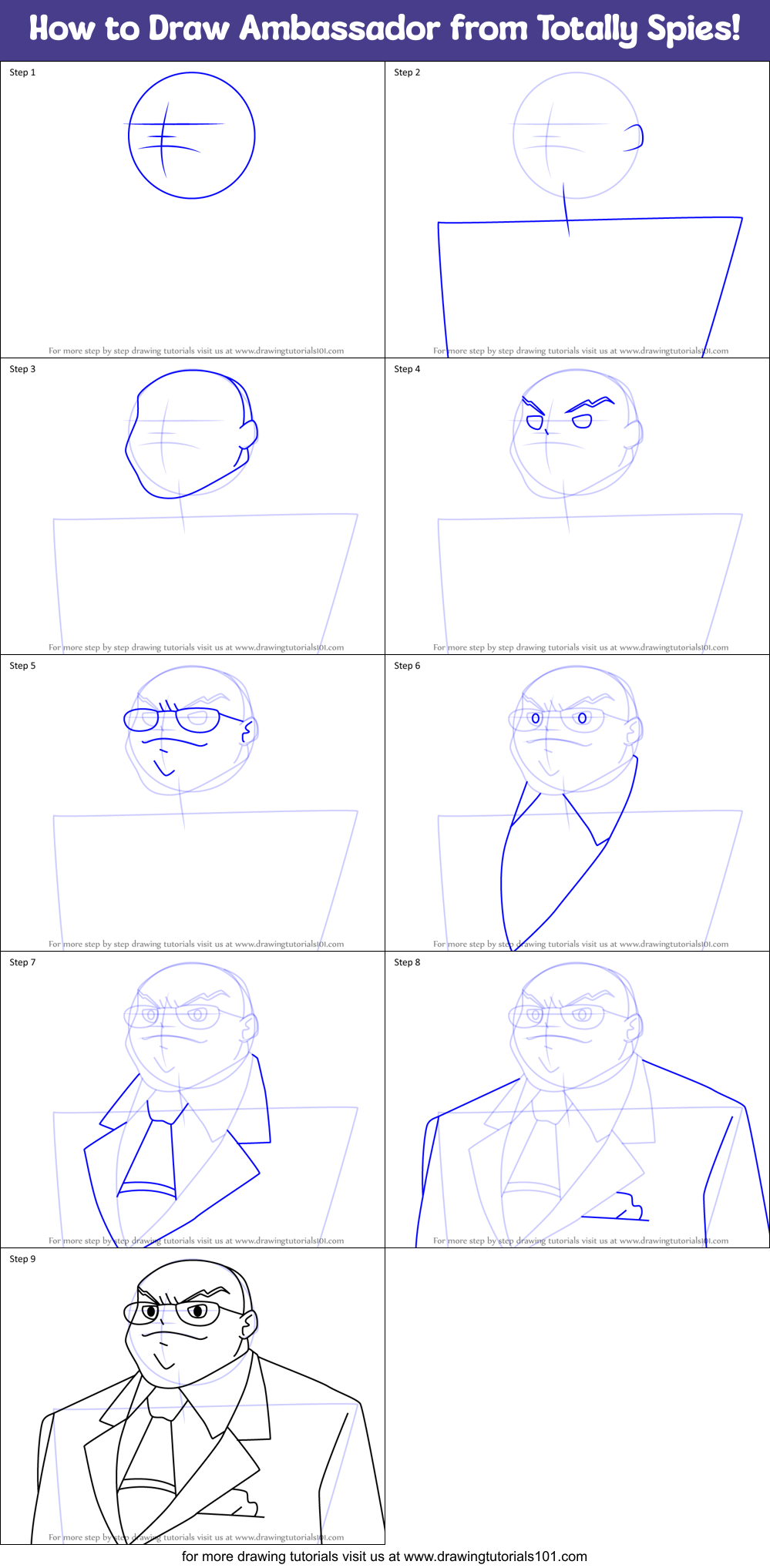 How to Draw Ambassador from Totally Spies! Printable Step by Step