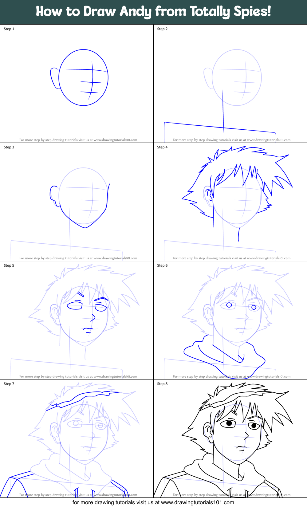 How to Draw Andy from Totally Spies! Printable Step by Step