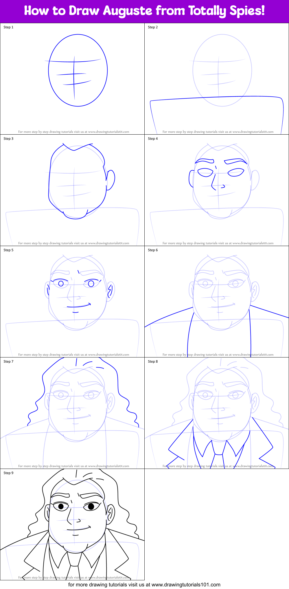 How to Draw Auguste from Totally Spies! Printable Step by Step