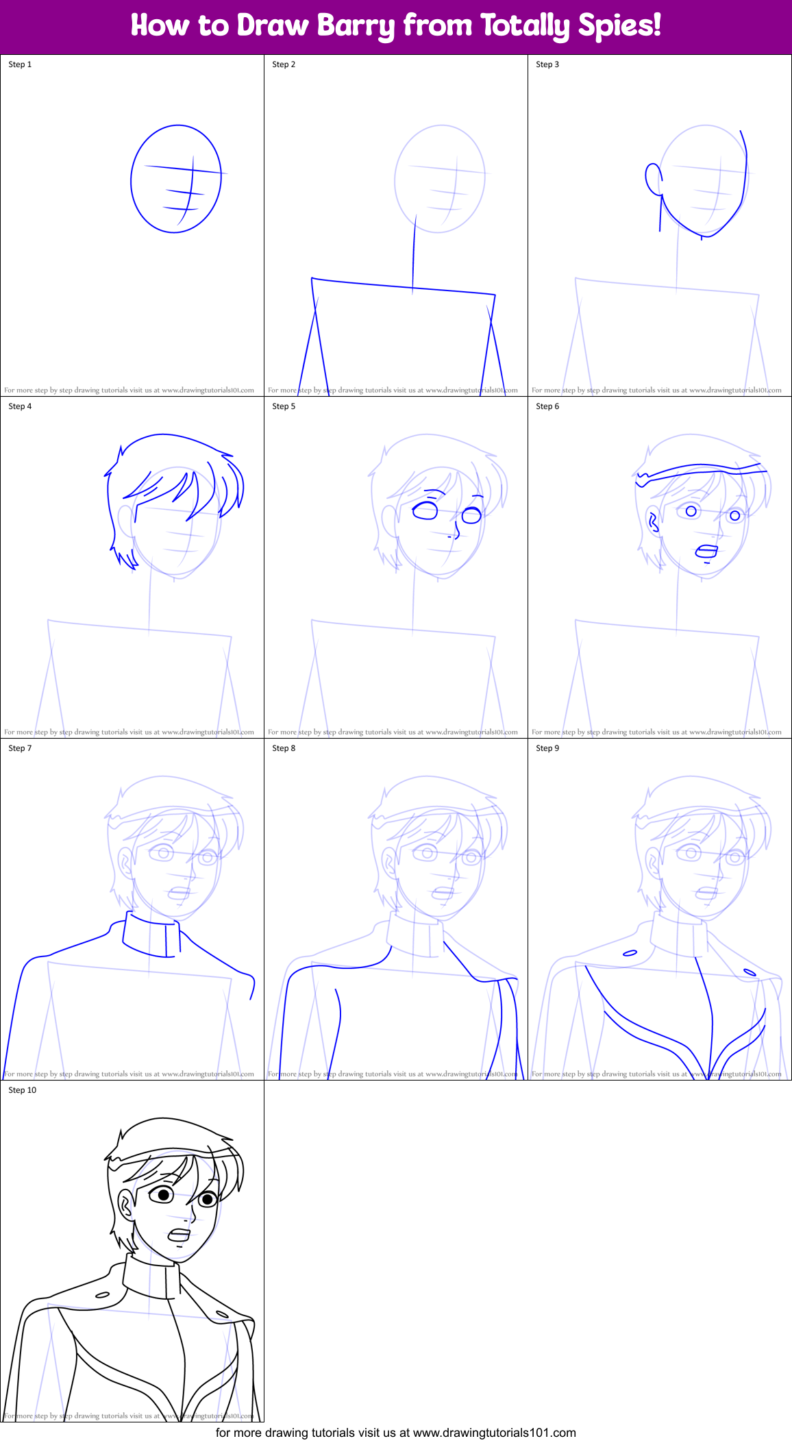 How to Draw Barry from Totally Spies! Printable Step by Step