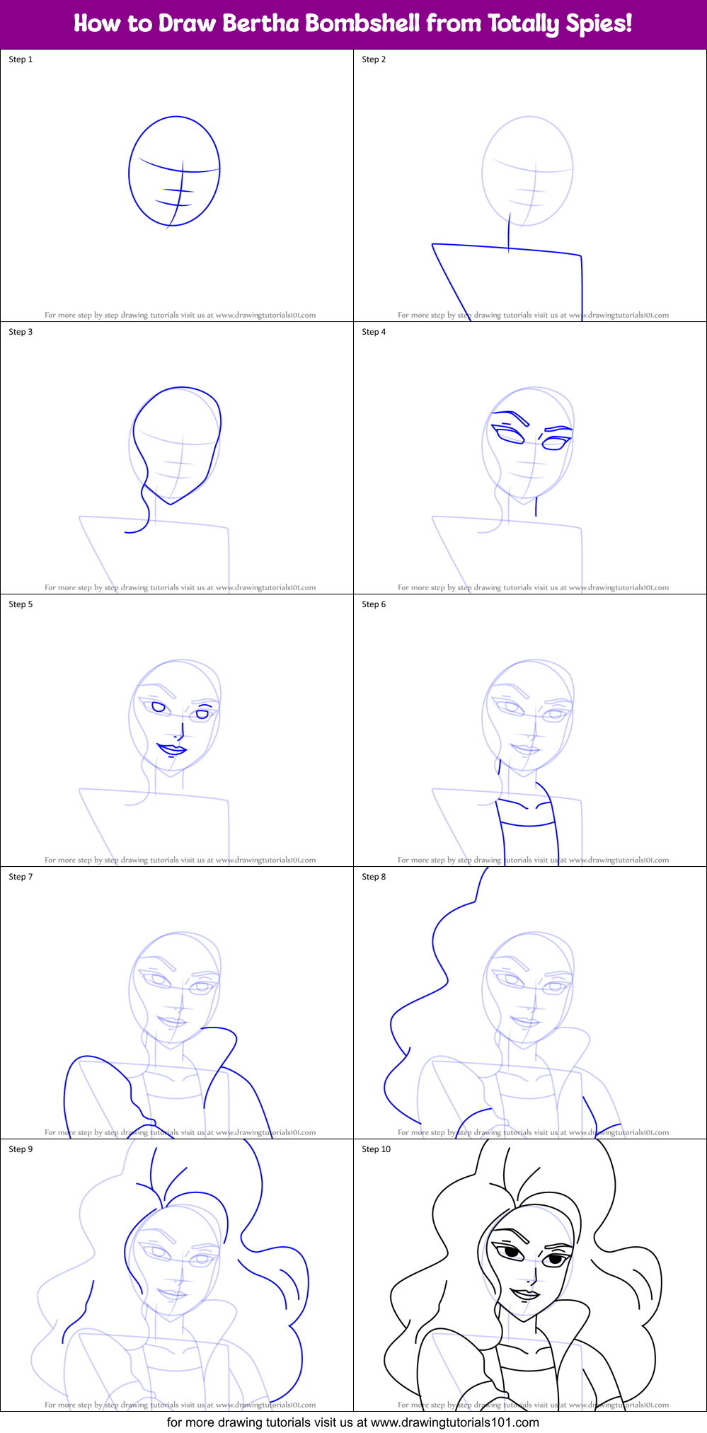 How to Draw Bertha Bombshell from Totally Spies! Printable Step by Step