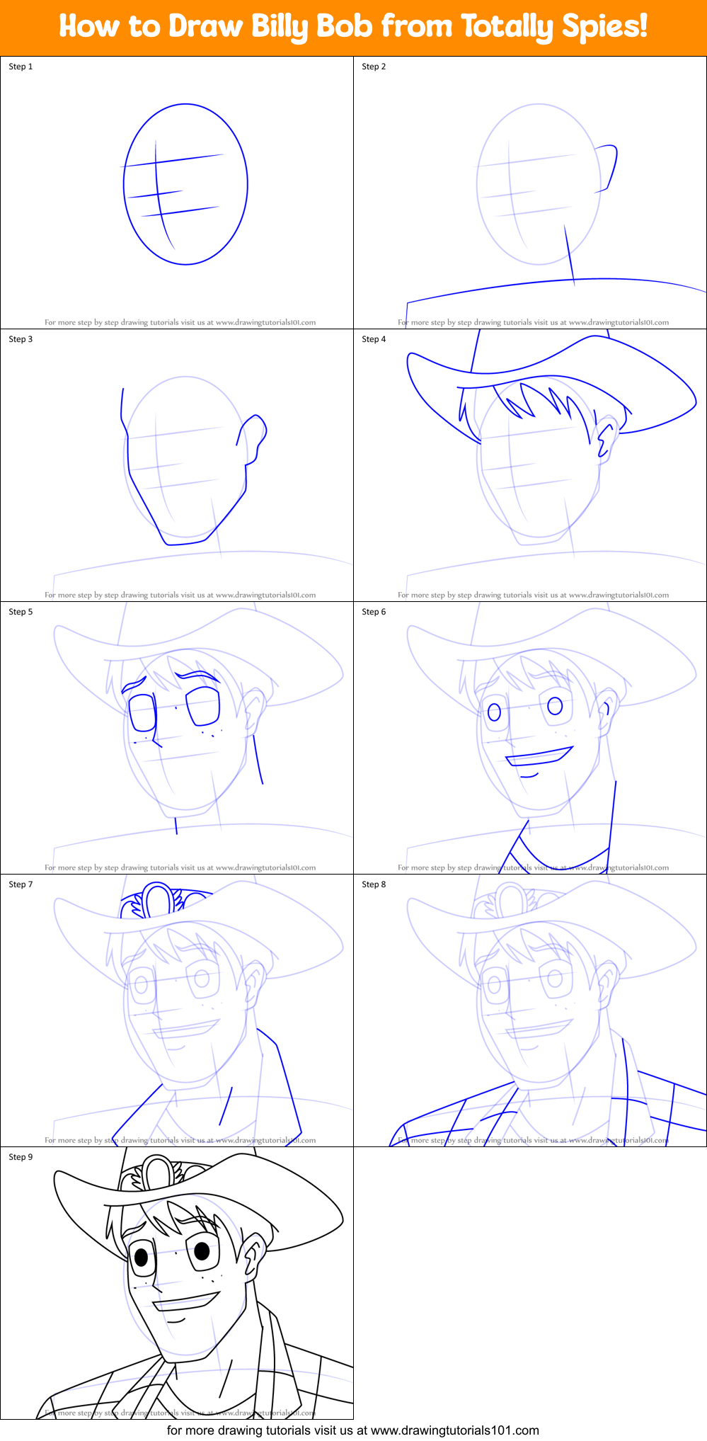 How to Draw Billy Bob from Totally Spies! Printable Step by Step
