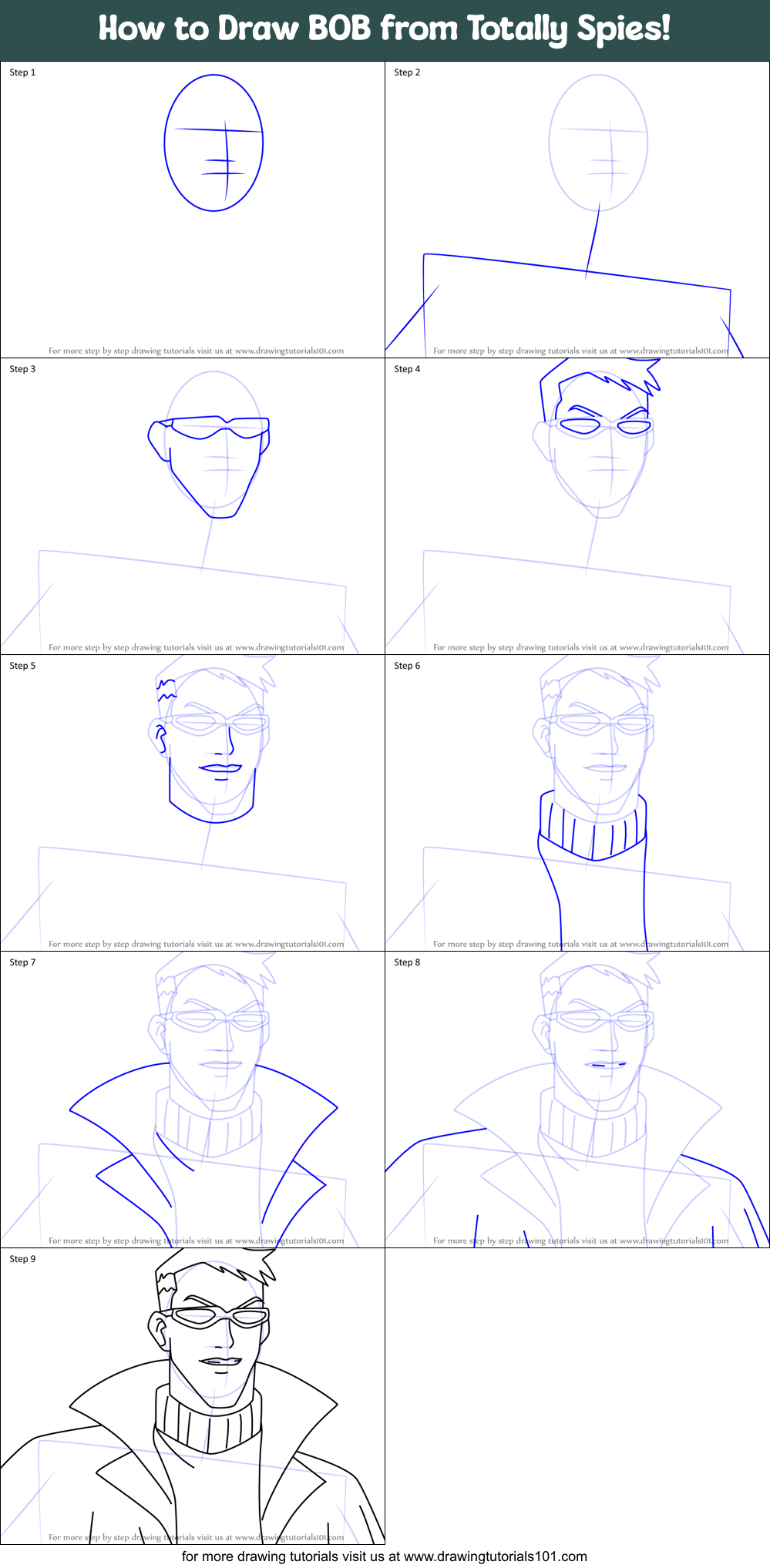 How to Draw BOB from Totally Spies! Printable Step by Step