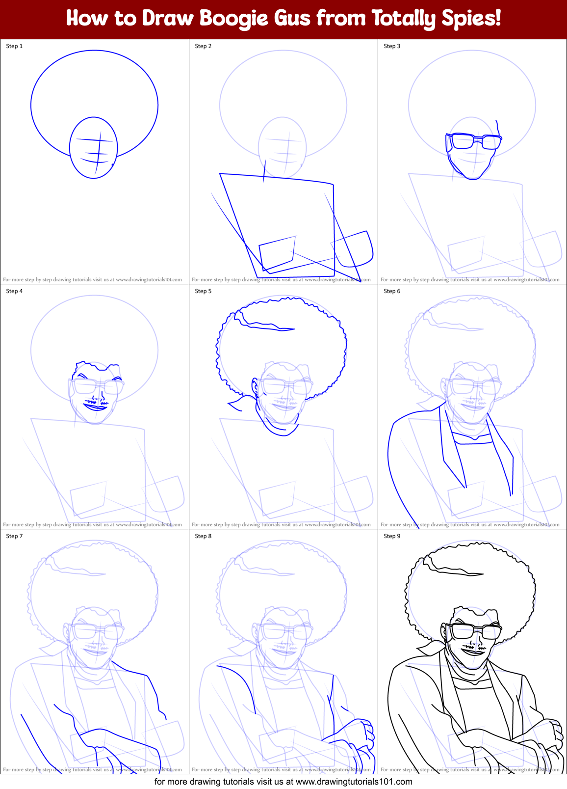 How to Draw Boogie Gus from Totally Spies! Printable Step by Step