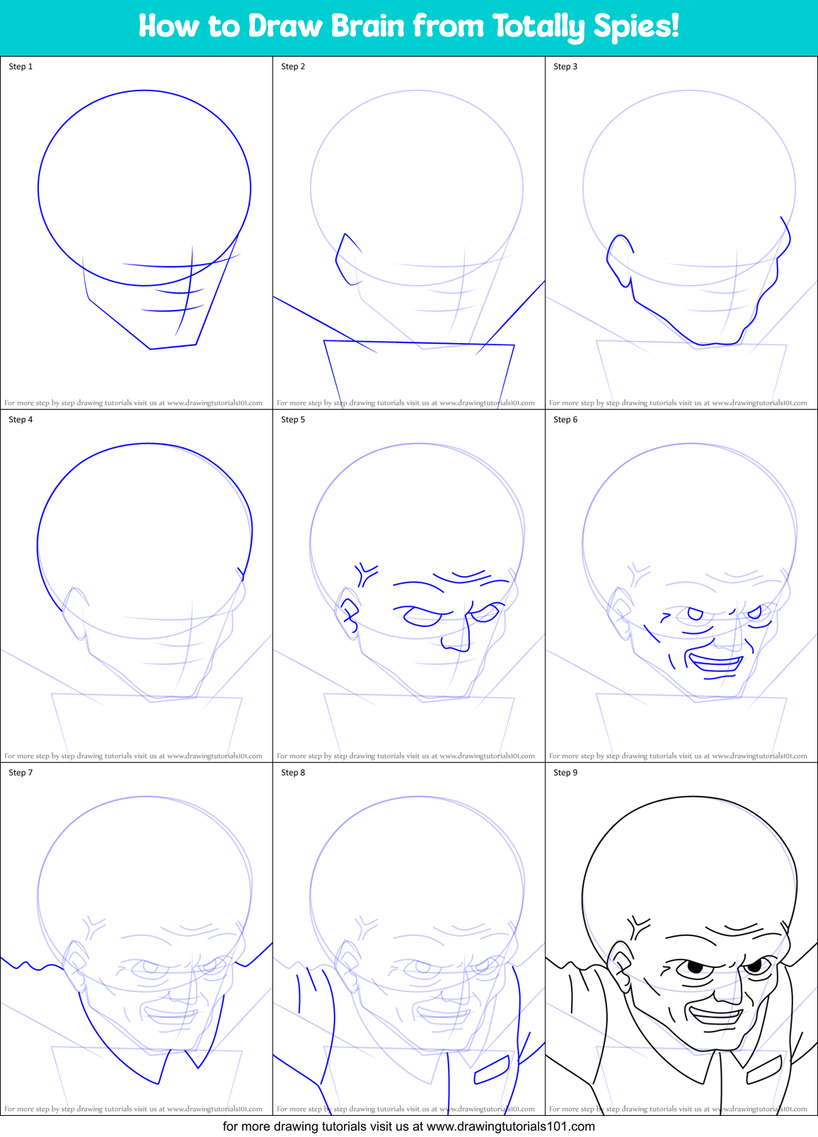 How to Draw Brain from Totally Spies! Printable Step by Step