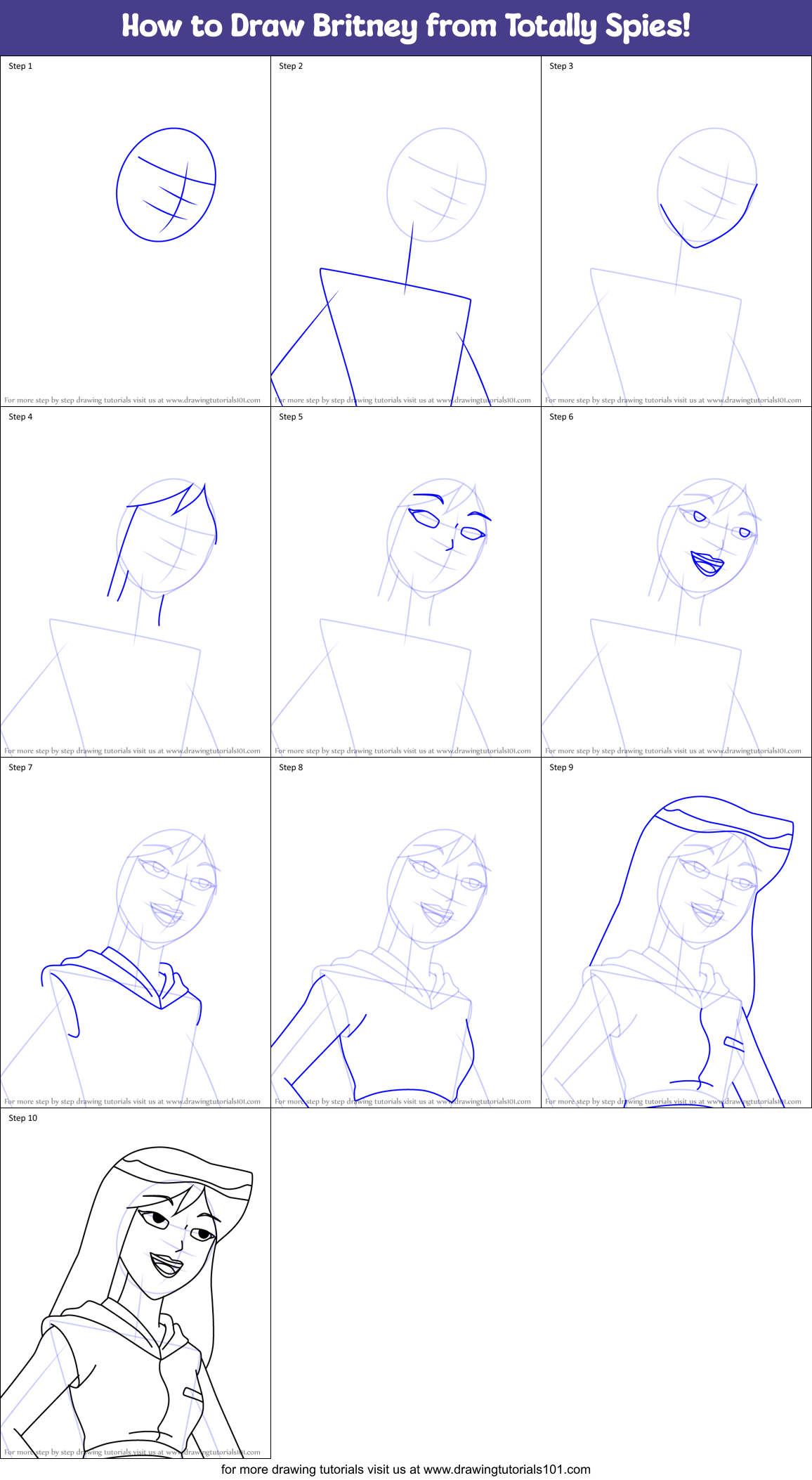 How to Draw Britney from Totally Spies! Printable Step by Step
