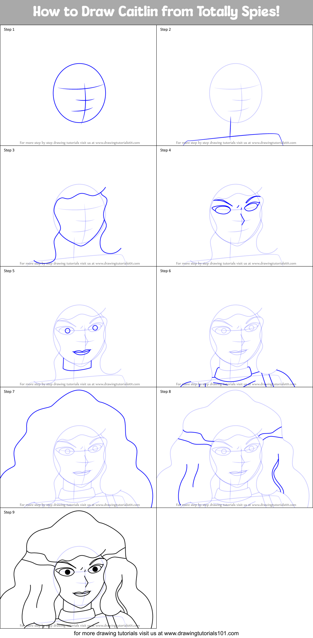 How to Draw Caitlin from Totally Spies! Printable Step by Step