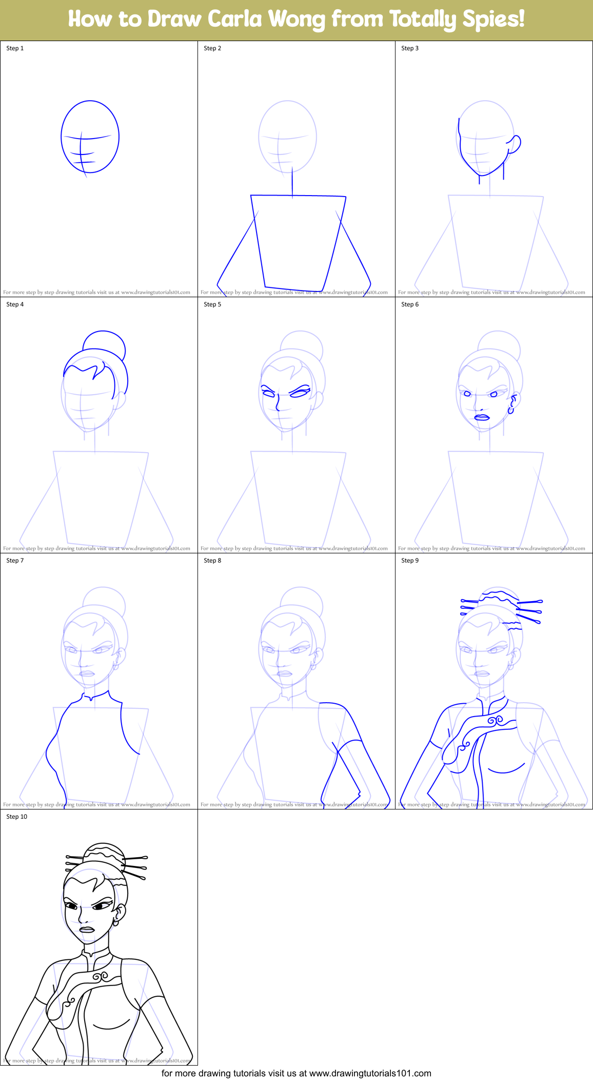 How to Draw Carla Wong from Totally Spies! Printable Step by Step