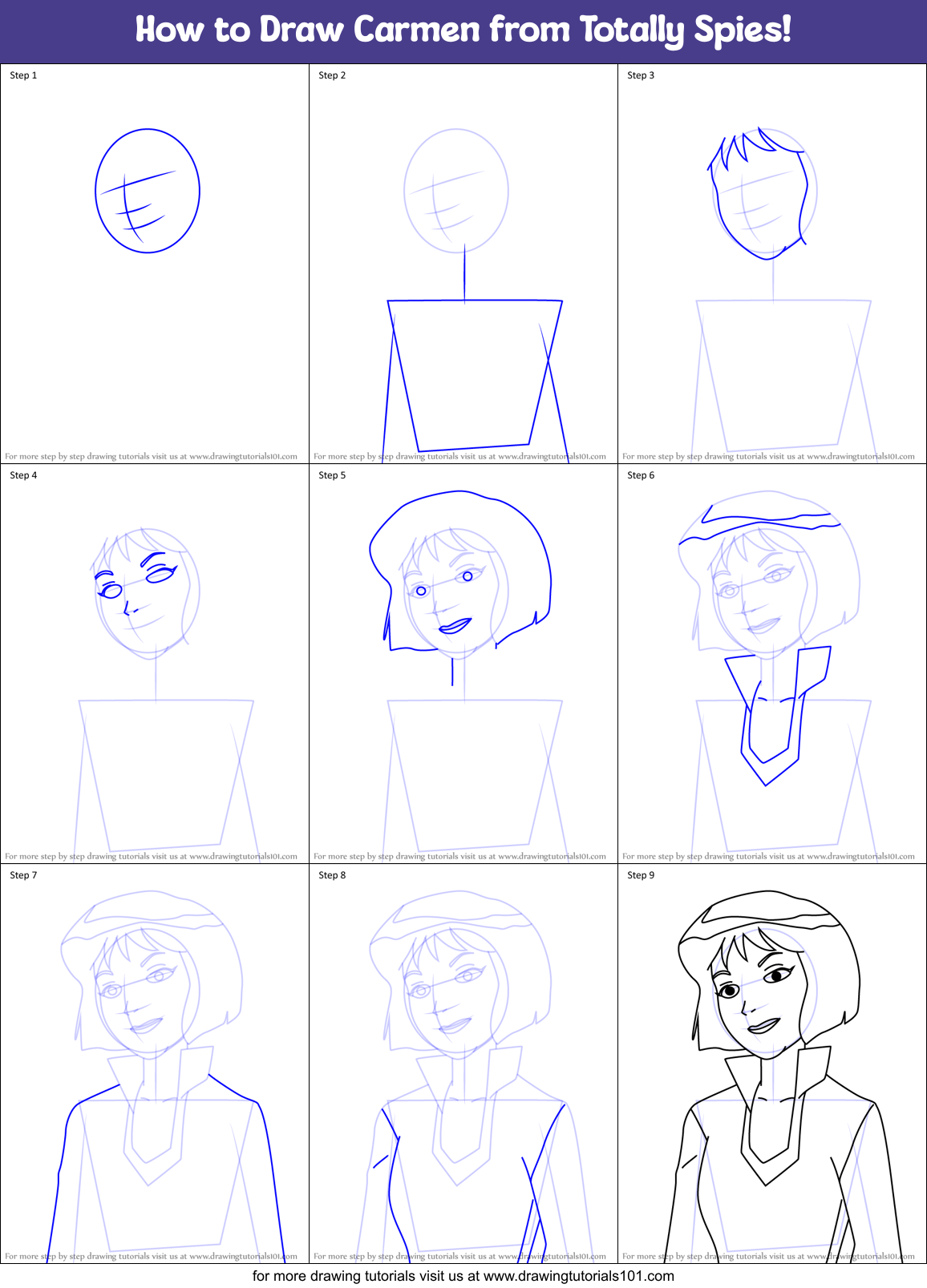 How to Draw Carmen from Totally Spies! Printable Step by Step
