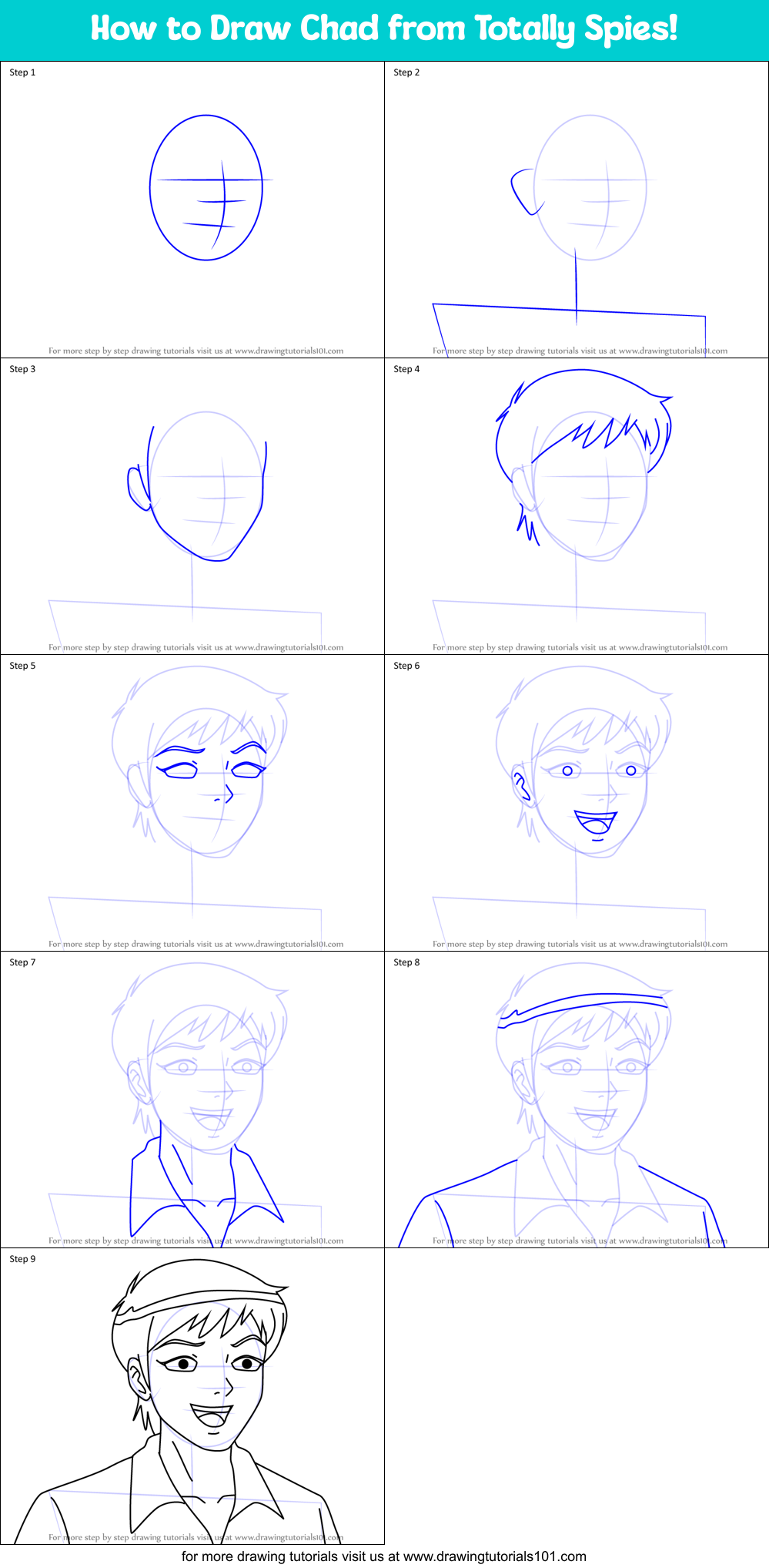 How to Draw Chad from Totally Spies! Printable Step by Step