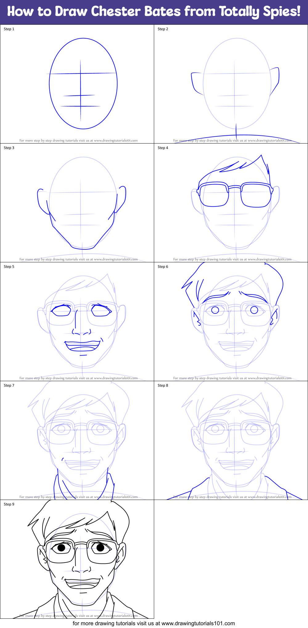 How to Draw Chester Bates from Totally Spies! Printable Step by Step