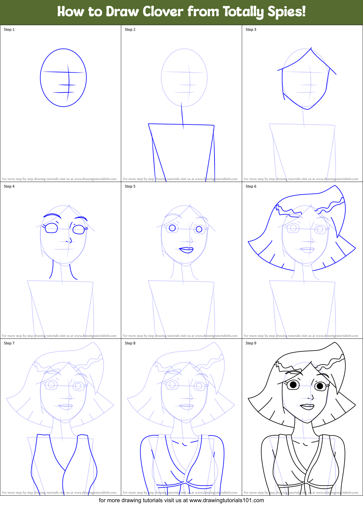 How to Draw Clover from Totally Spies! Printable Step by Step