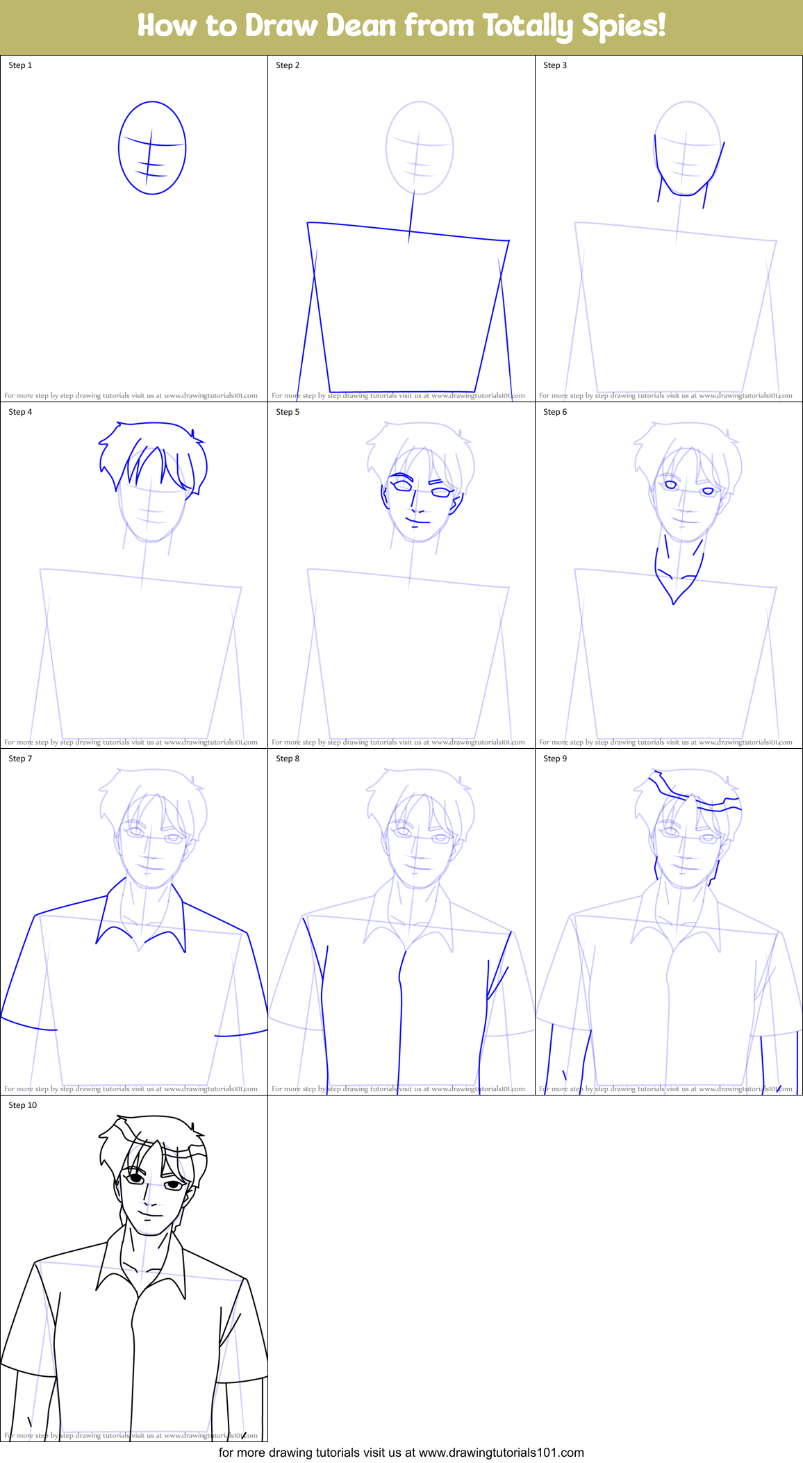 How to Draw Dean from Totally Spies! Printable Step by Step