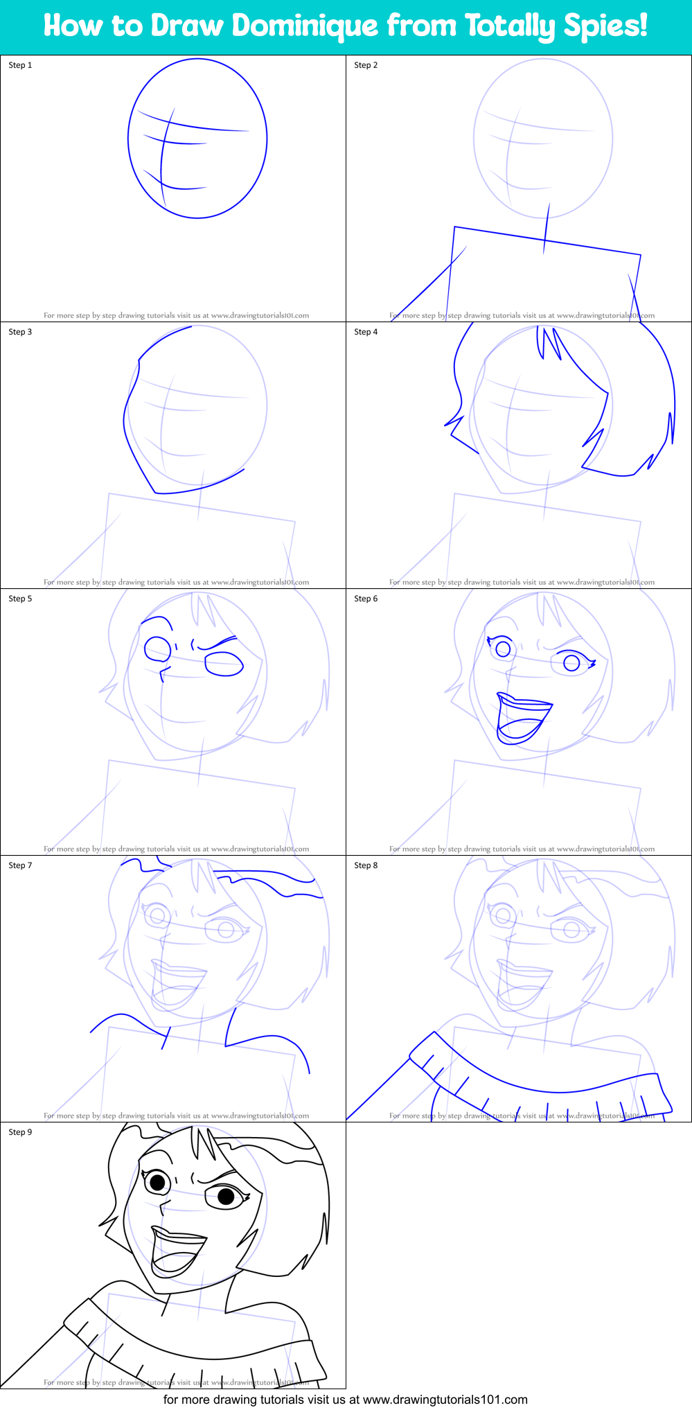 How to Draw Dominique from Totally Spies! Printable Step by Step