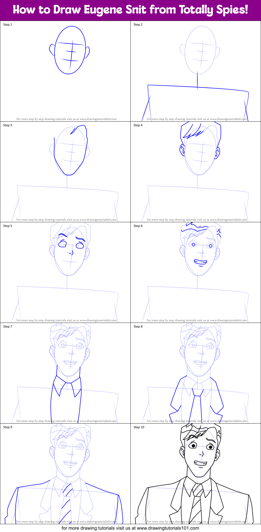 How to Draw Eugene Snit from Totally Spies! Printable Step by Step