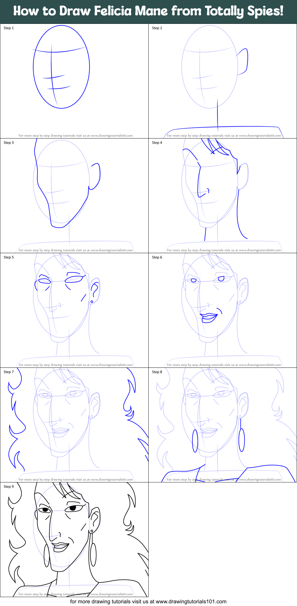 How to Draw Felicia Mane from Totally Spies! Printable Step by Step