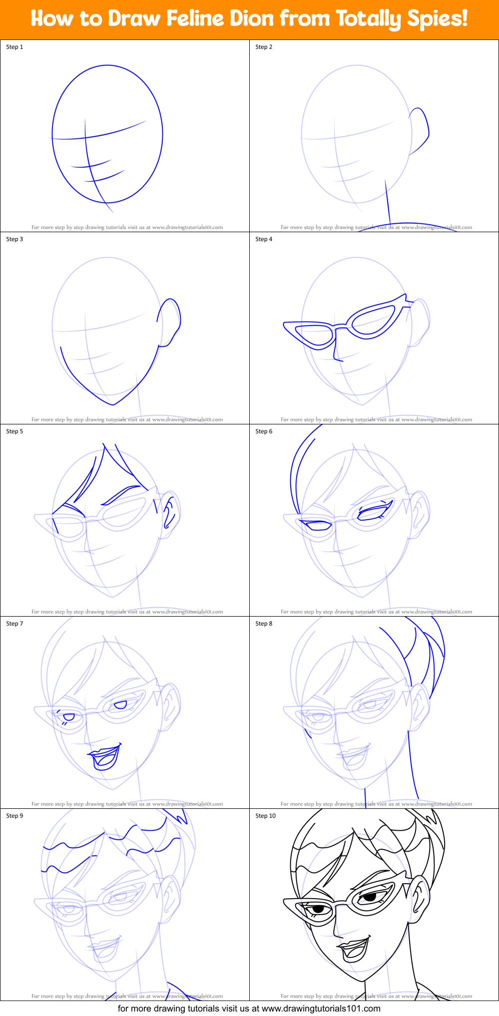 How to Draw Feline Dion from Totally Spies! Printable Step by Step