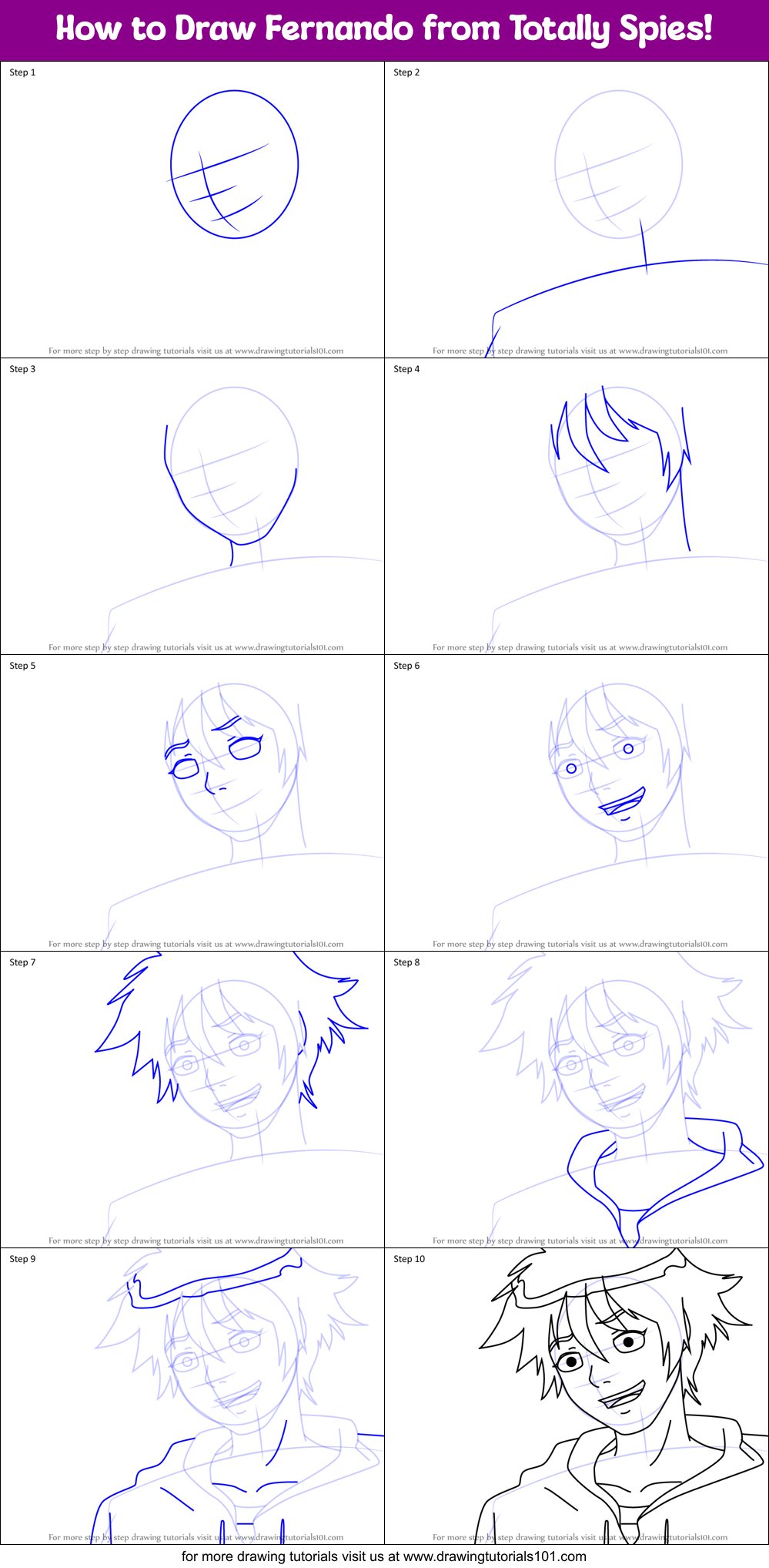 How to Draw Fernando from Totally Spies! Printable Step by Step